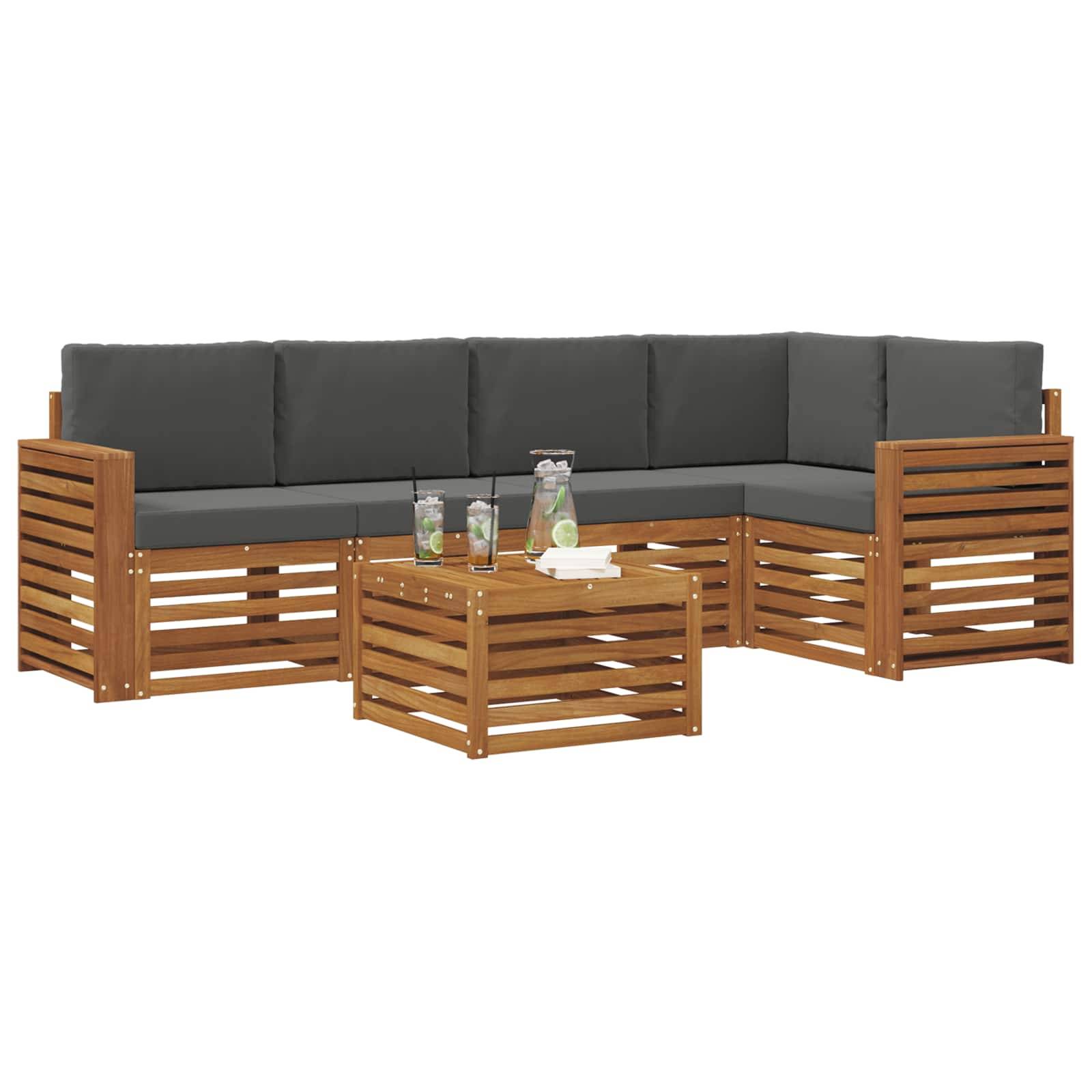vidaXL Ecksofa Set 6 pcs Natur und Anthrazit Massivholz Akazie
