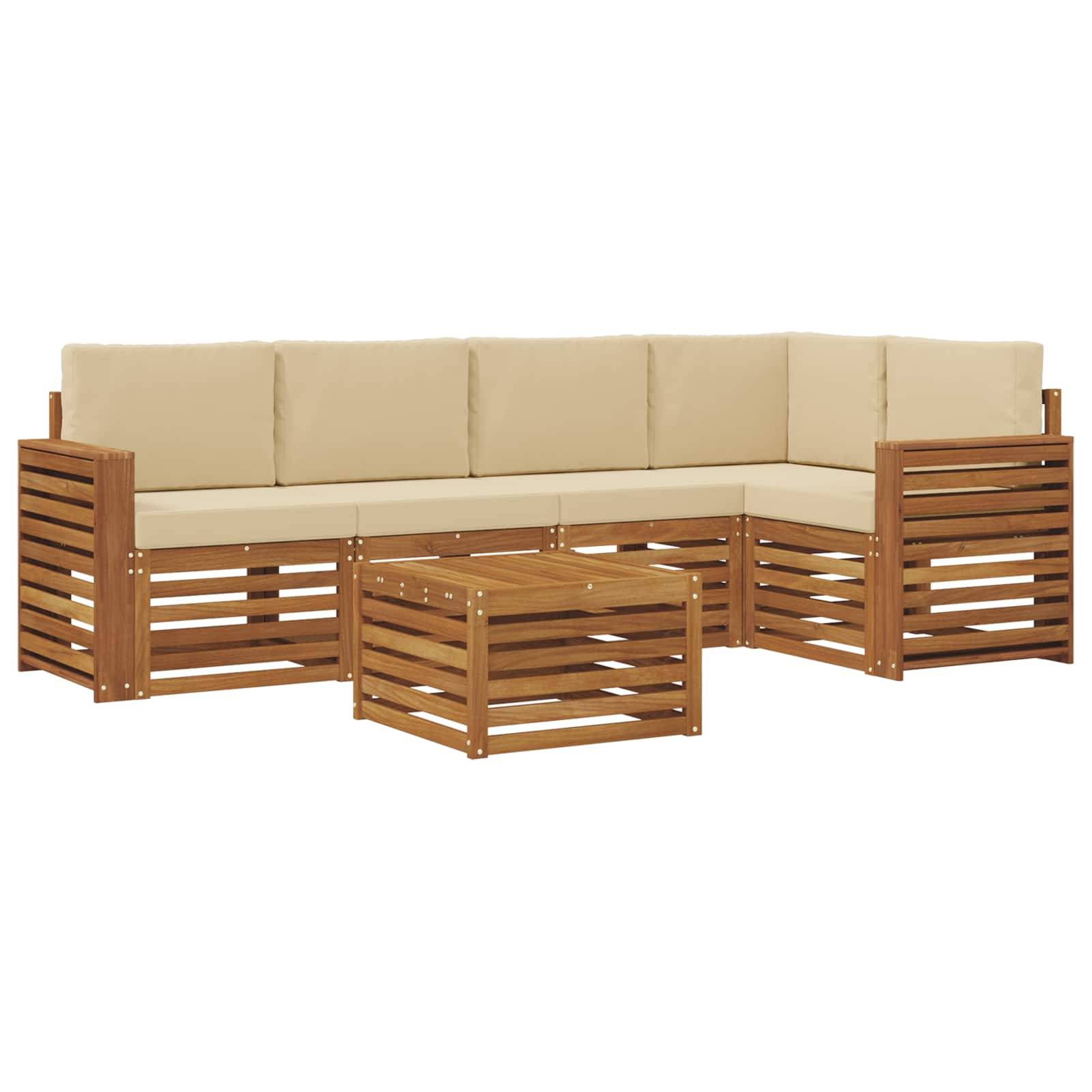 vidaXL Ecksofa Set mit Kissen 6 pcs Natur und Beige Massivholz Akazie