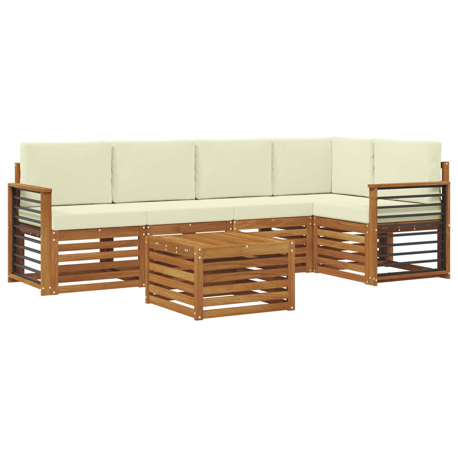 vidaXL Ecksofa Set mit Kissen 6 pcs Natur und Creme Massivholz Akazie