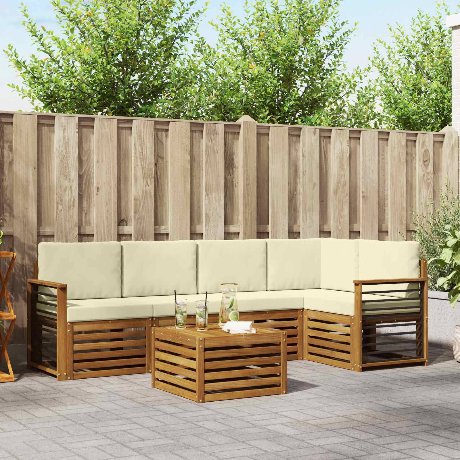 vidaXL Ecksofa Set mit Kissen 6 pcs Natur und Creme Massivholz Akazie