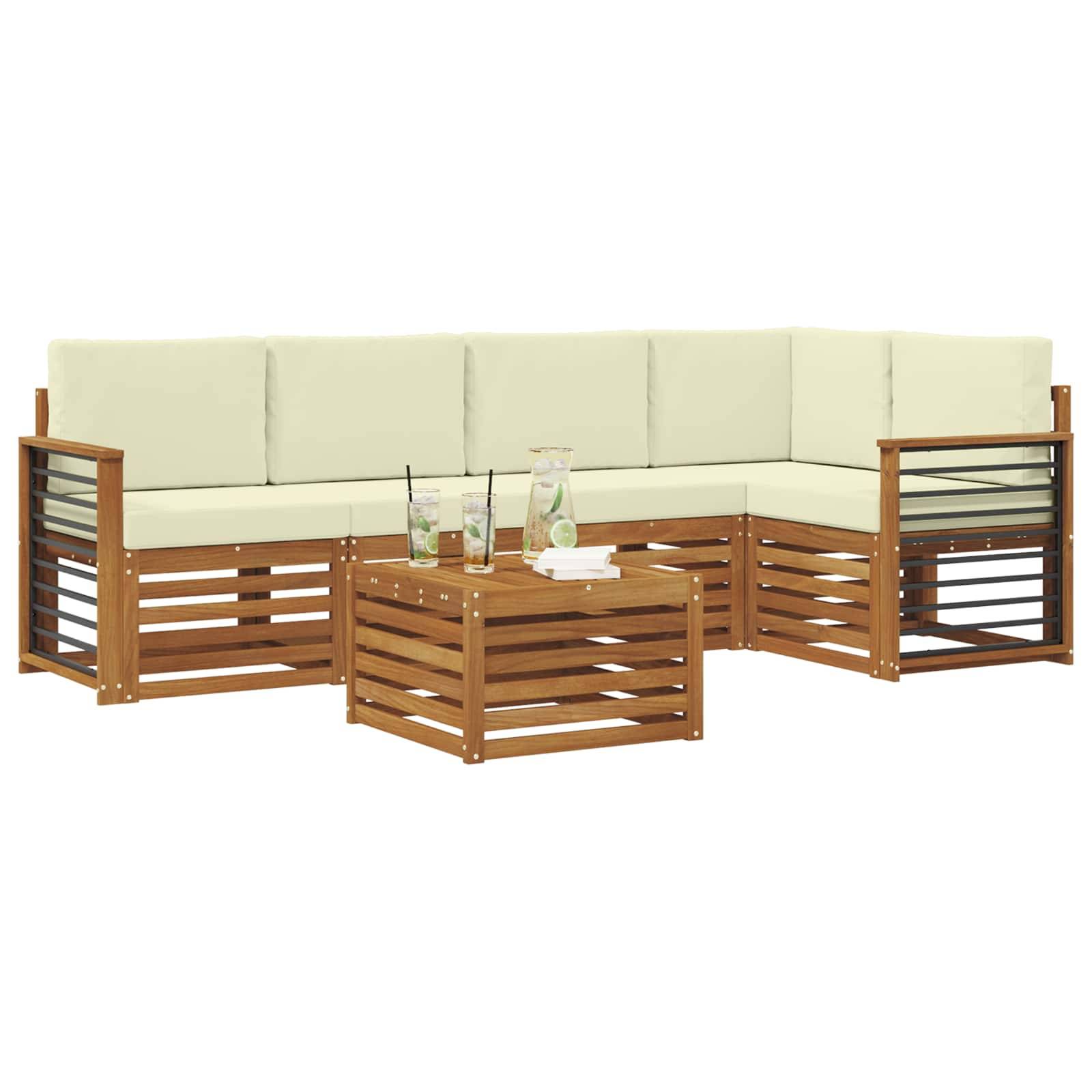 vidaXL Ecksofa Set mit Kissen 6 pcs Natur und Creme Massivholz Akazie