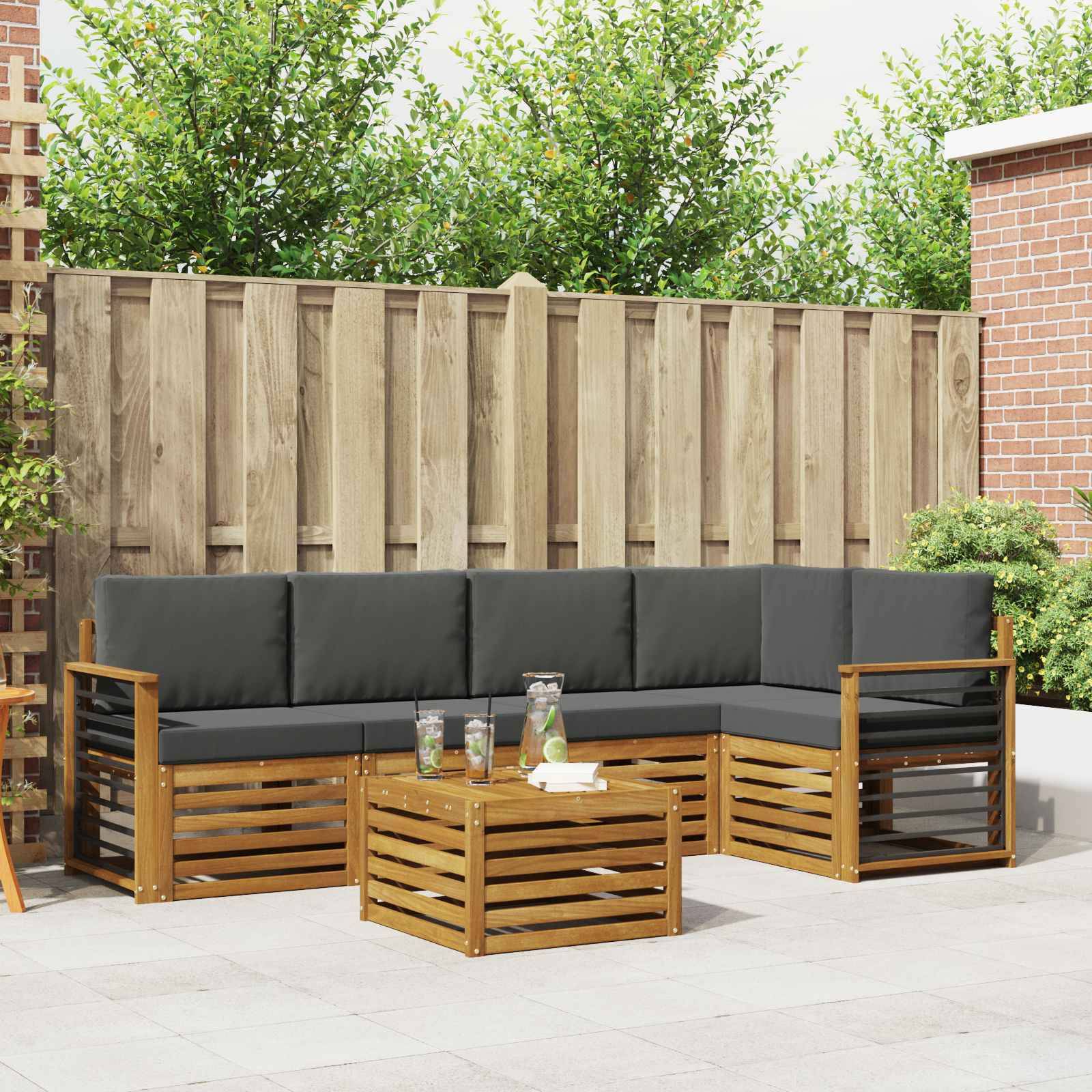 vidaXL Ecksofa Set 6 pcs Natur und Anthrazit Massivholz Akazie