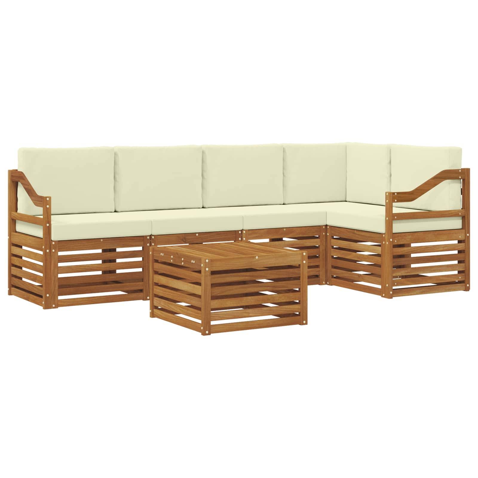 vidaXL Ecksofa Set mit Kissen 6 pcs Natur und Creme Massivholz Akazie