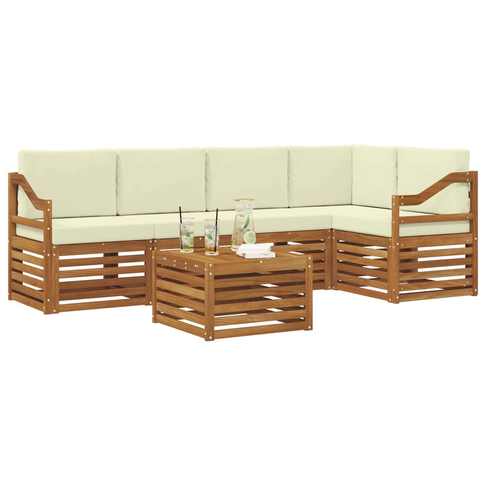 vidaXL Ecksofa Set mit Kissen 6 pcs Natur und Creme Massivholz Akazie
