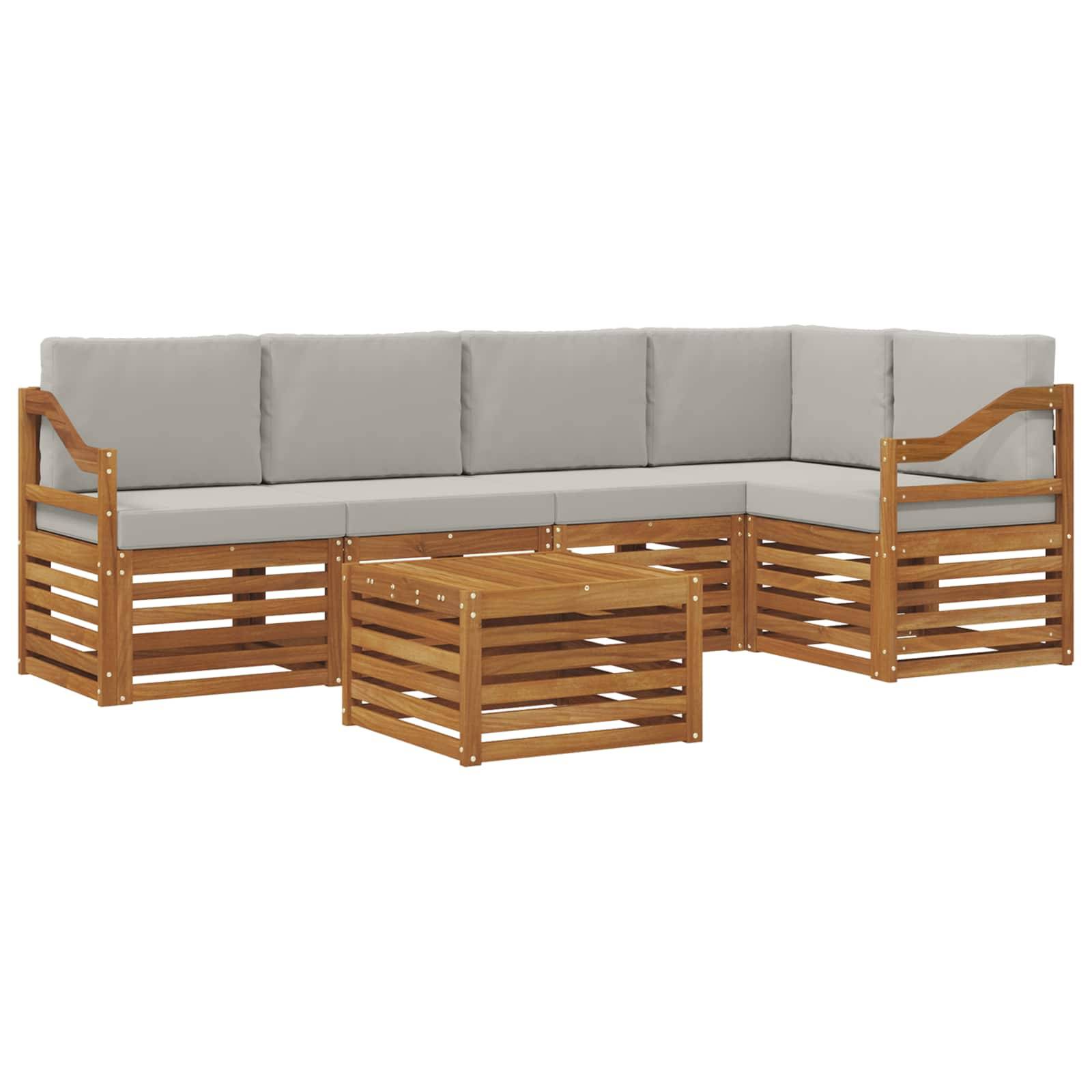 vidaXL Ecksofa Set 6 pcs Natürlich und Hellgrau Massivholz Akazie
