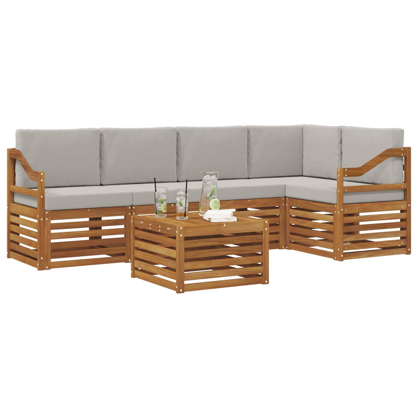 vidaXL Ecksofa Set 6 pcs Natürlich und Hellgrau Massivholz Akazie