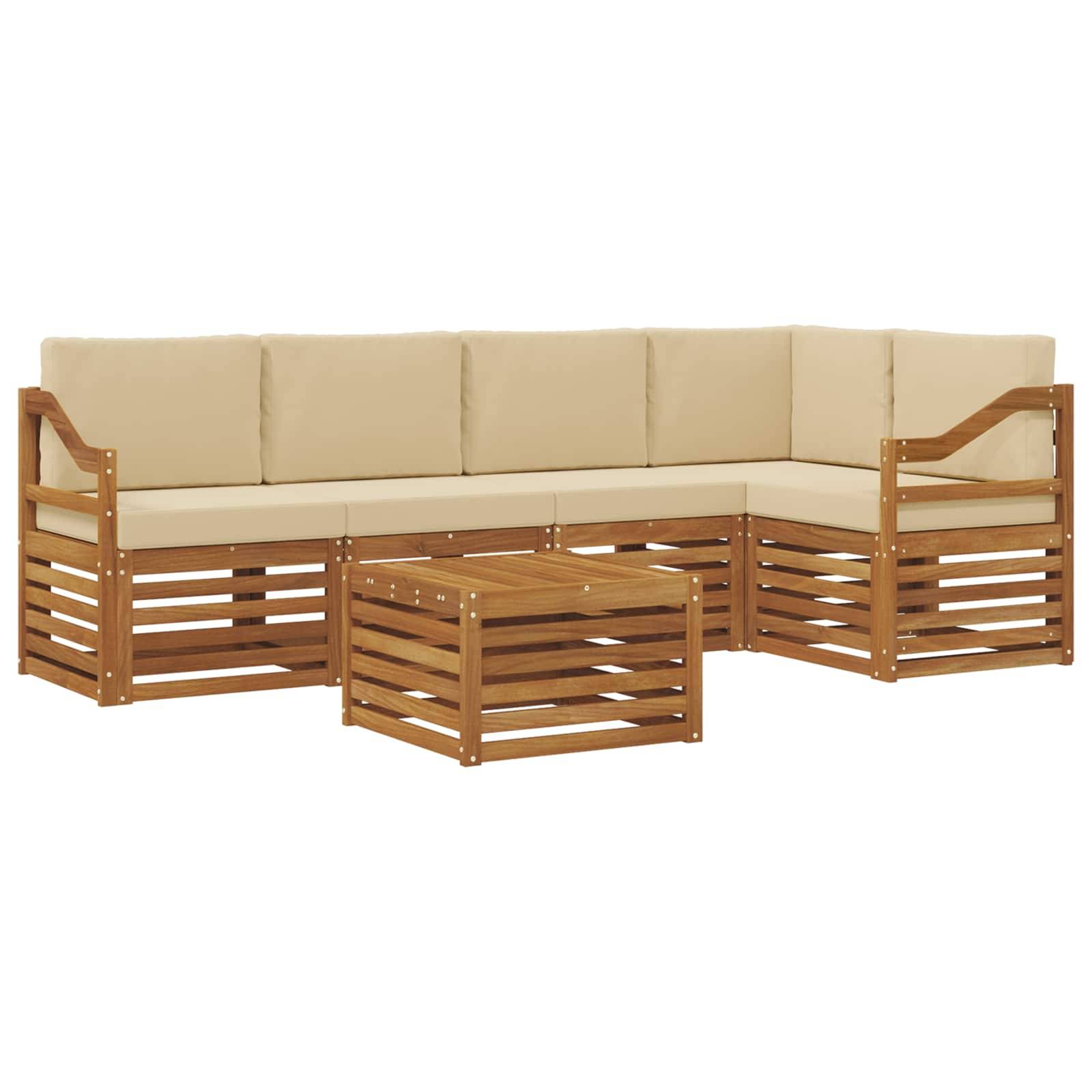 vidaXL Ecksofa Set mit Kissen 6 pcs Natur und Beige Massivholz Akazie