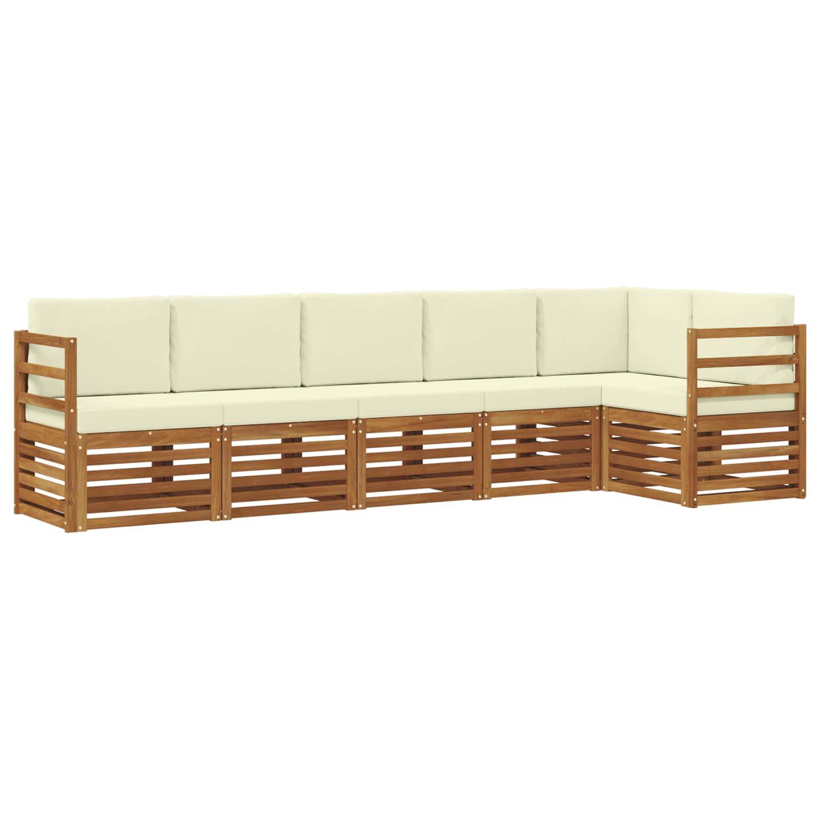 vidaXL Ecksofa Set mit Kissen 6 pcs Natur und Creme Massivholz Akazie