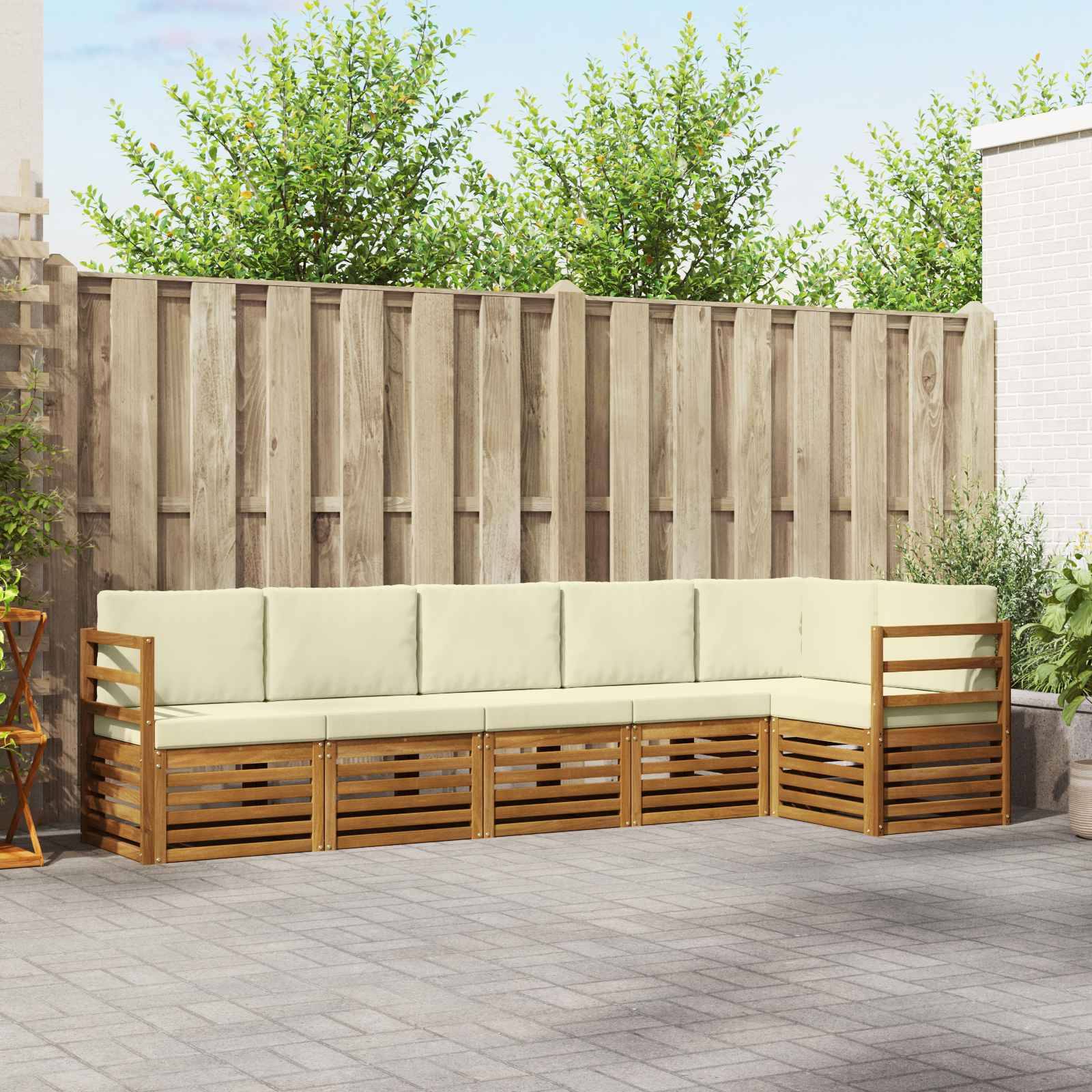 vidaXL Ecksofa Set mit Kissen 6 pcs Natur und Creme Massivholz Akazie