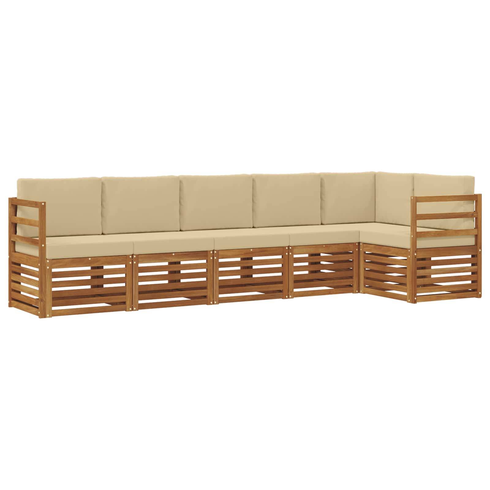 vidaXL Ecksofa Set mit Kissen 6 pcs Natur und Beige Massivholz Akazie