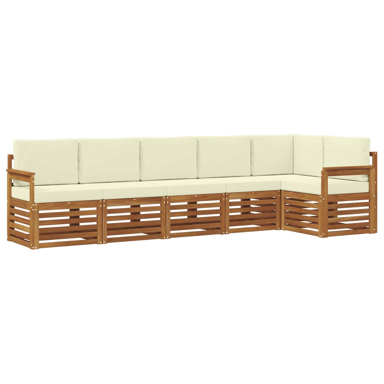vidaXL Ecksofa Set mit Kissen 6 pcs Natur und Creme Massivholz Akazie