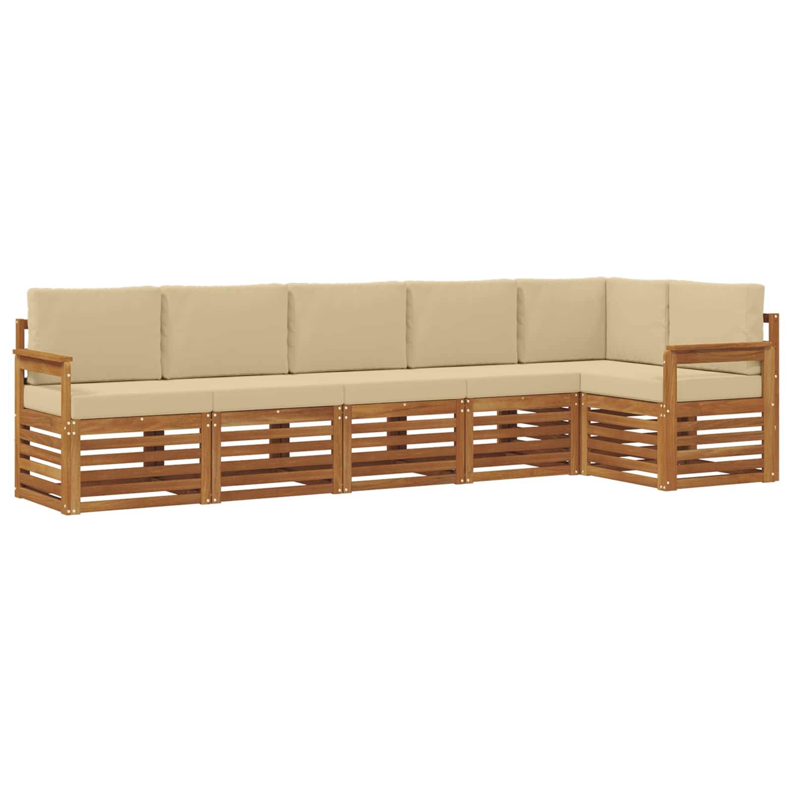 vidaXL Ecksofa Set mit Kissen 6 pcs Natur und Beige Massivholz Akazie