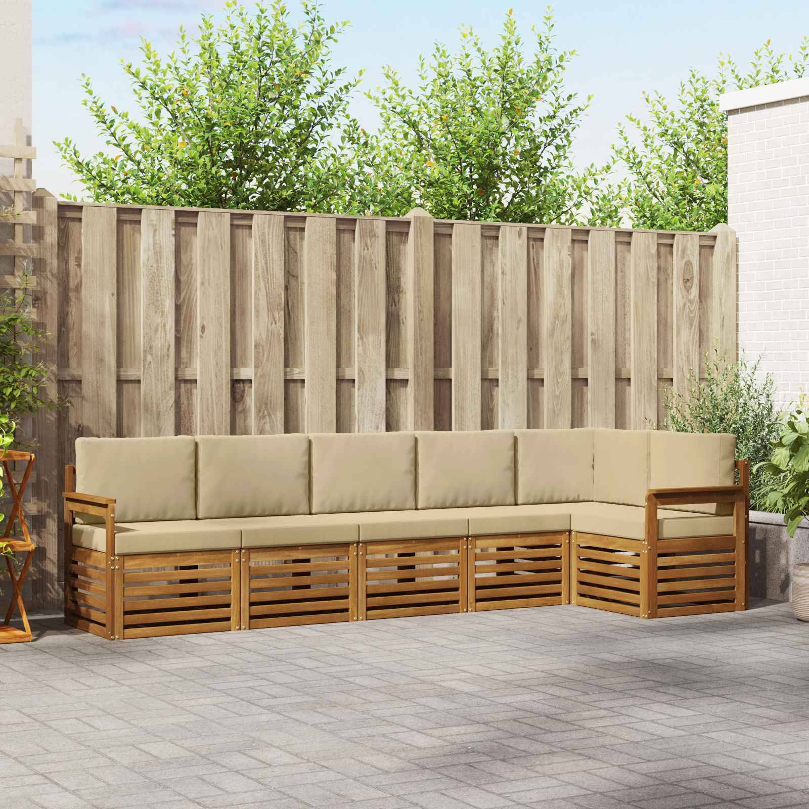 vidaXL Ecksofa Set mit Kissen 6 pcs Natur und Beige Massivholz Akazie