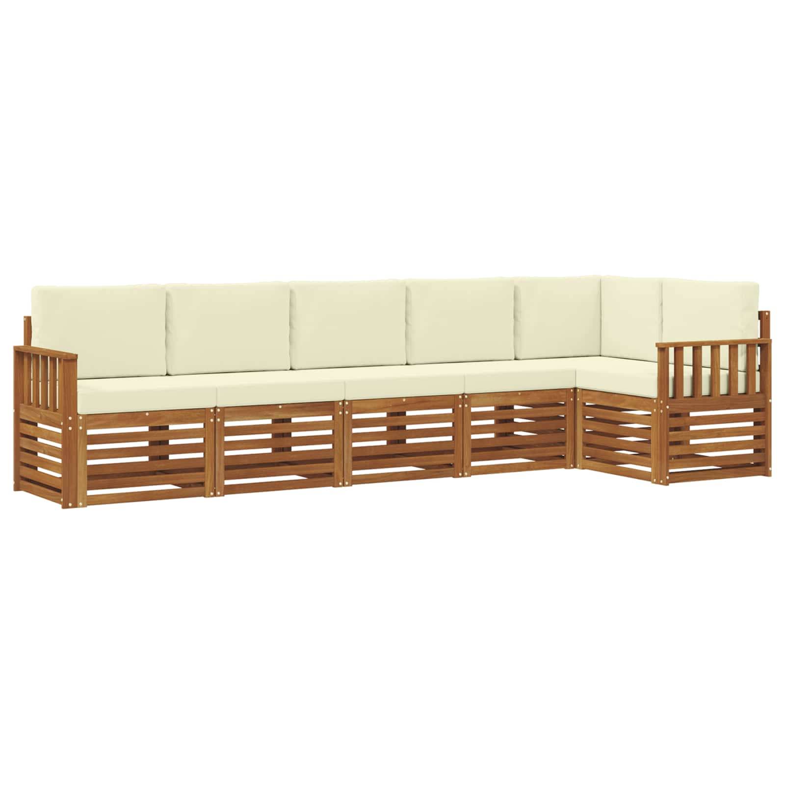 vidaXL Ecksofa Set mit Kissen 6 pcs Natur und Creme Massivholz Akazie