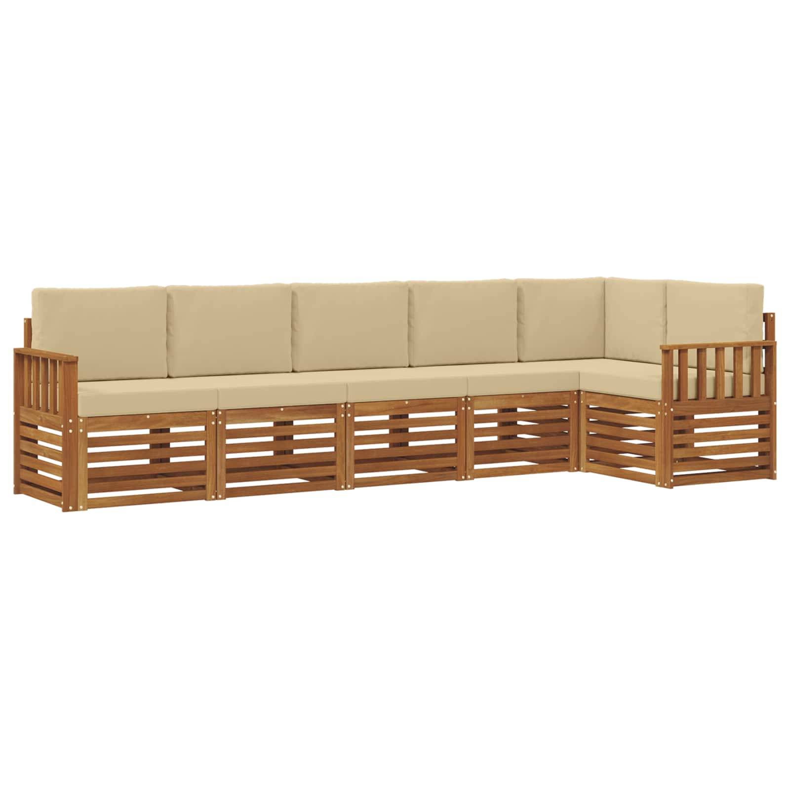 vidaXL Ecksofa Set mit Kissen 6 pcs Natur und Beige Massivholz Akazie