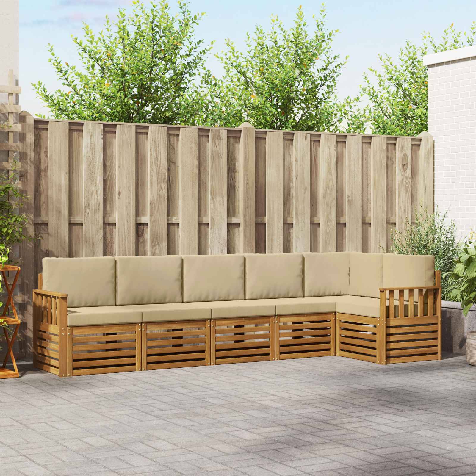 vidaXL Ecksofa Set mit Kissen 6 pcs Natur und Beige Massivholz Akazie