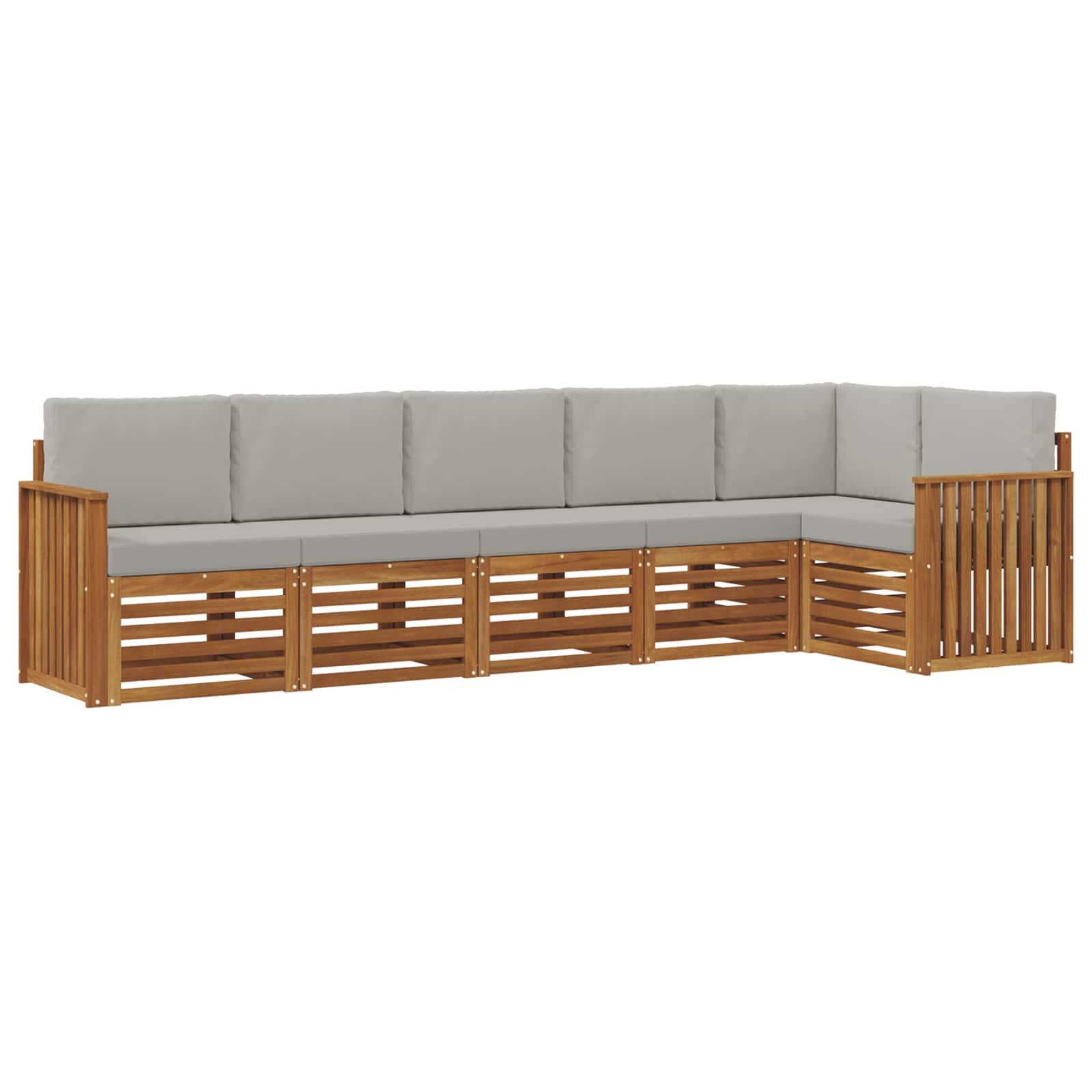 vidaXL Ecksofa Set 6 pcs Natürlich und Hellgrau Massivholz Akazie