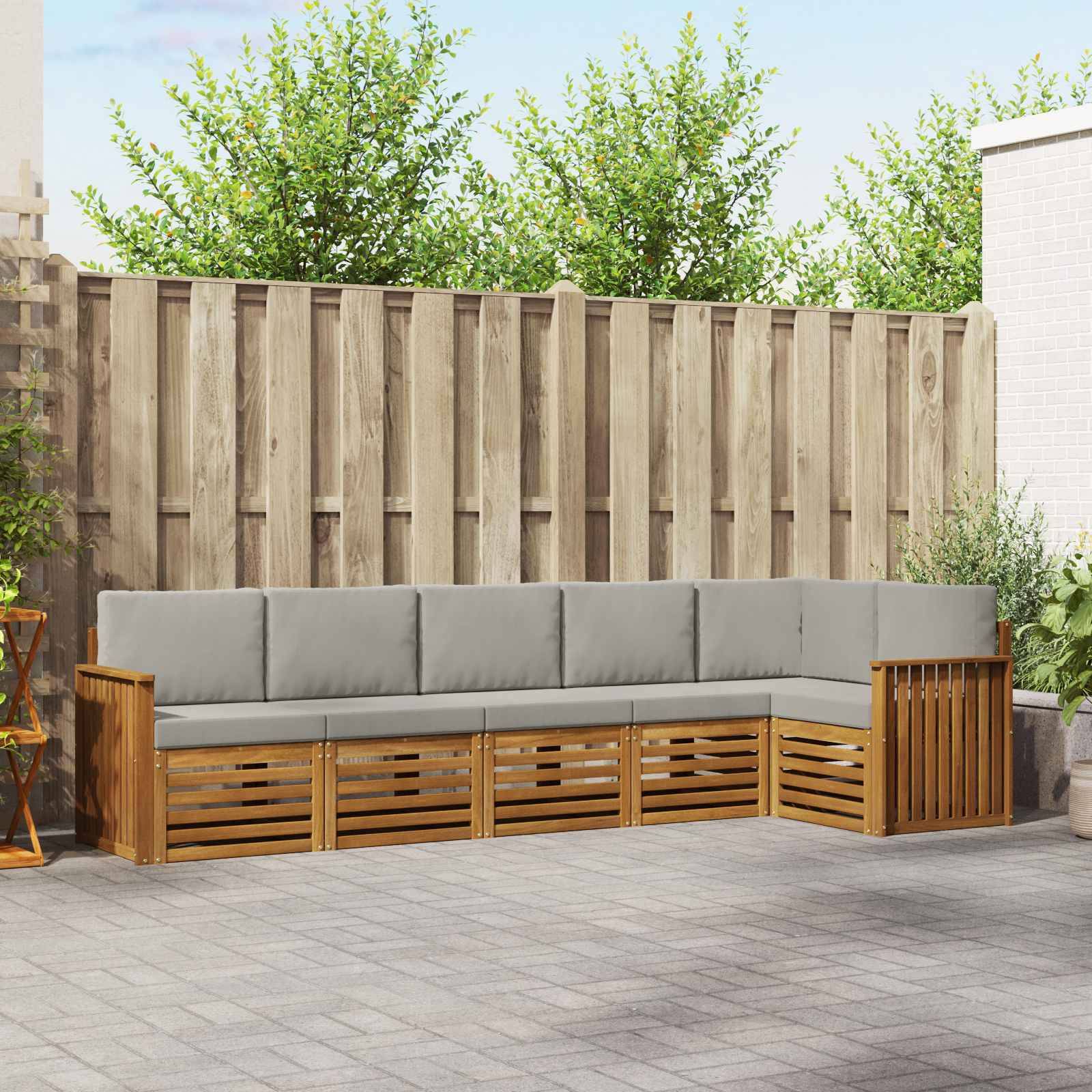 vidaXL Ecksofa Set 6 pcs Natürlich und Hellgrau Massivholz Akazie