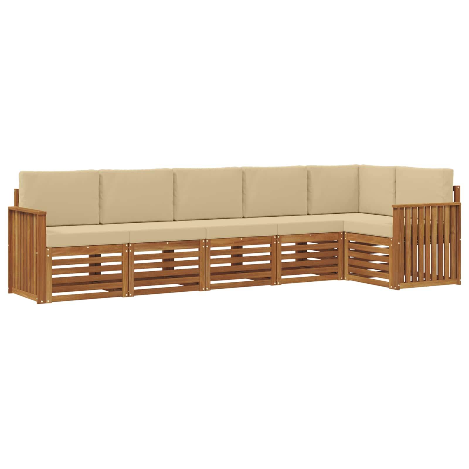 vidaXL Ecksofa Set mit Kissen 6 pcs Natur und Beige Massivholz Akazie