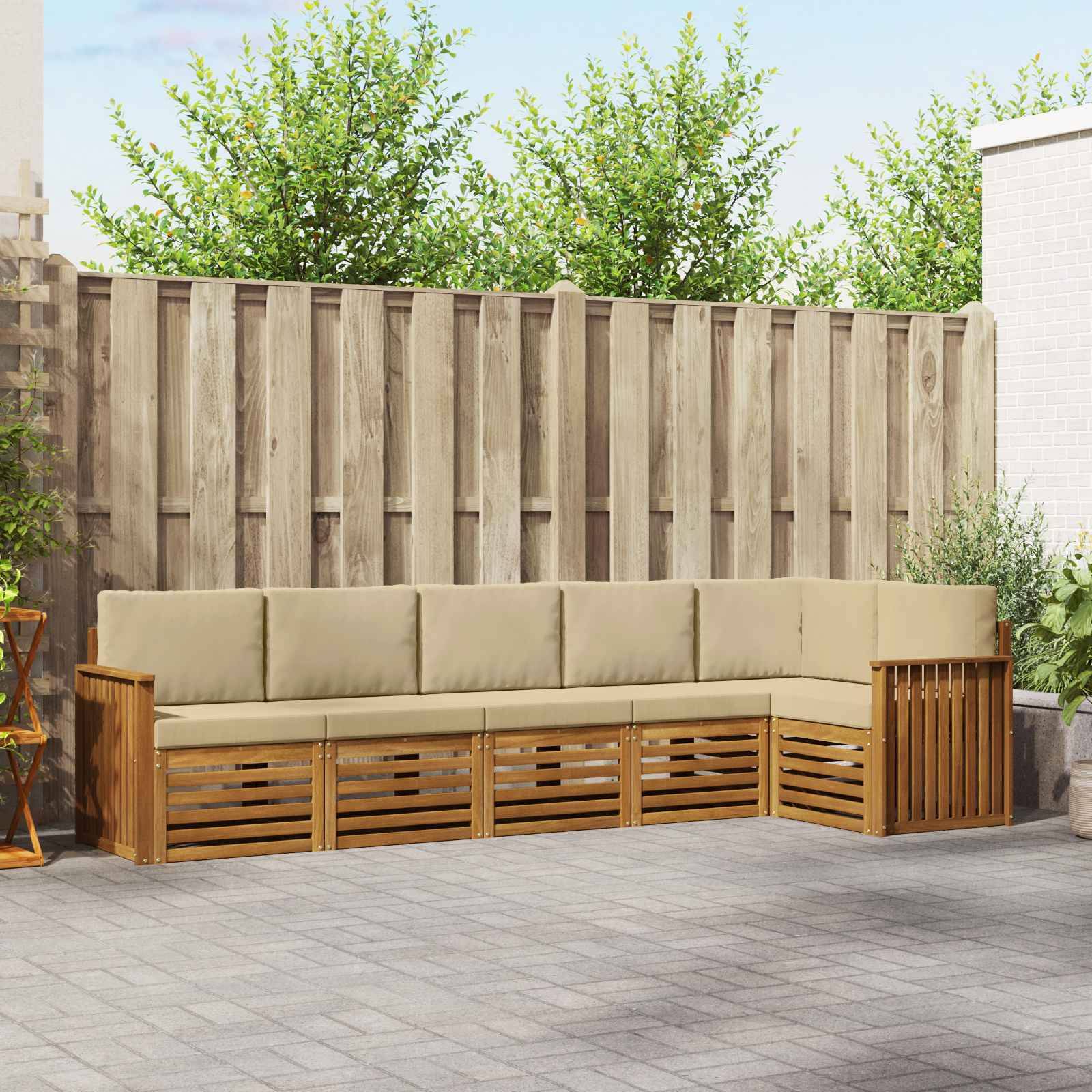 vidaXL Ecksofa Set mit Kissen 6 pcs Natur und Beige Massivholz Akazie