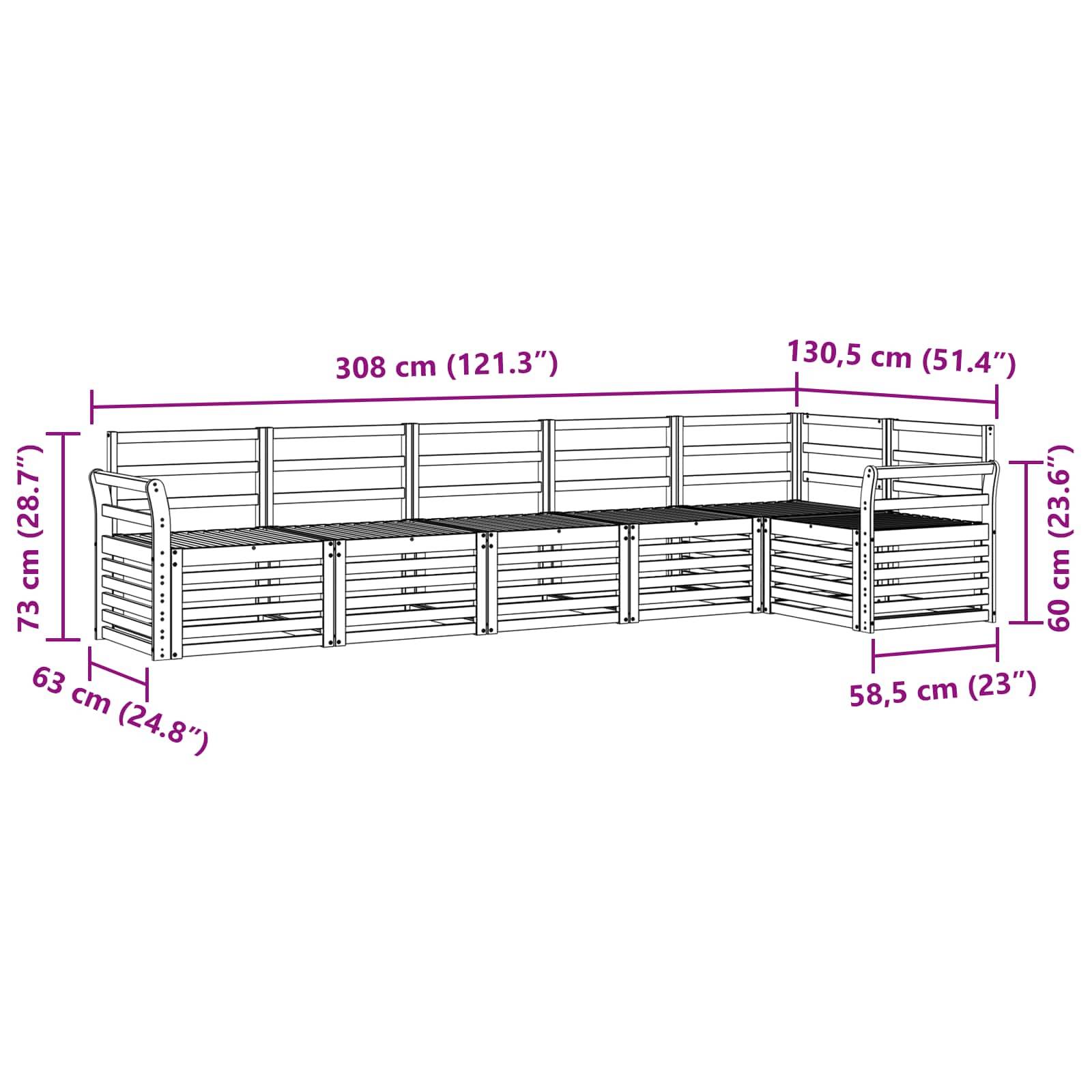 vidaXL Outdoor-Sofagarnitur 6 pcs Weiß 308 x 130,5 x 73 cm