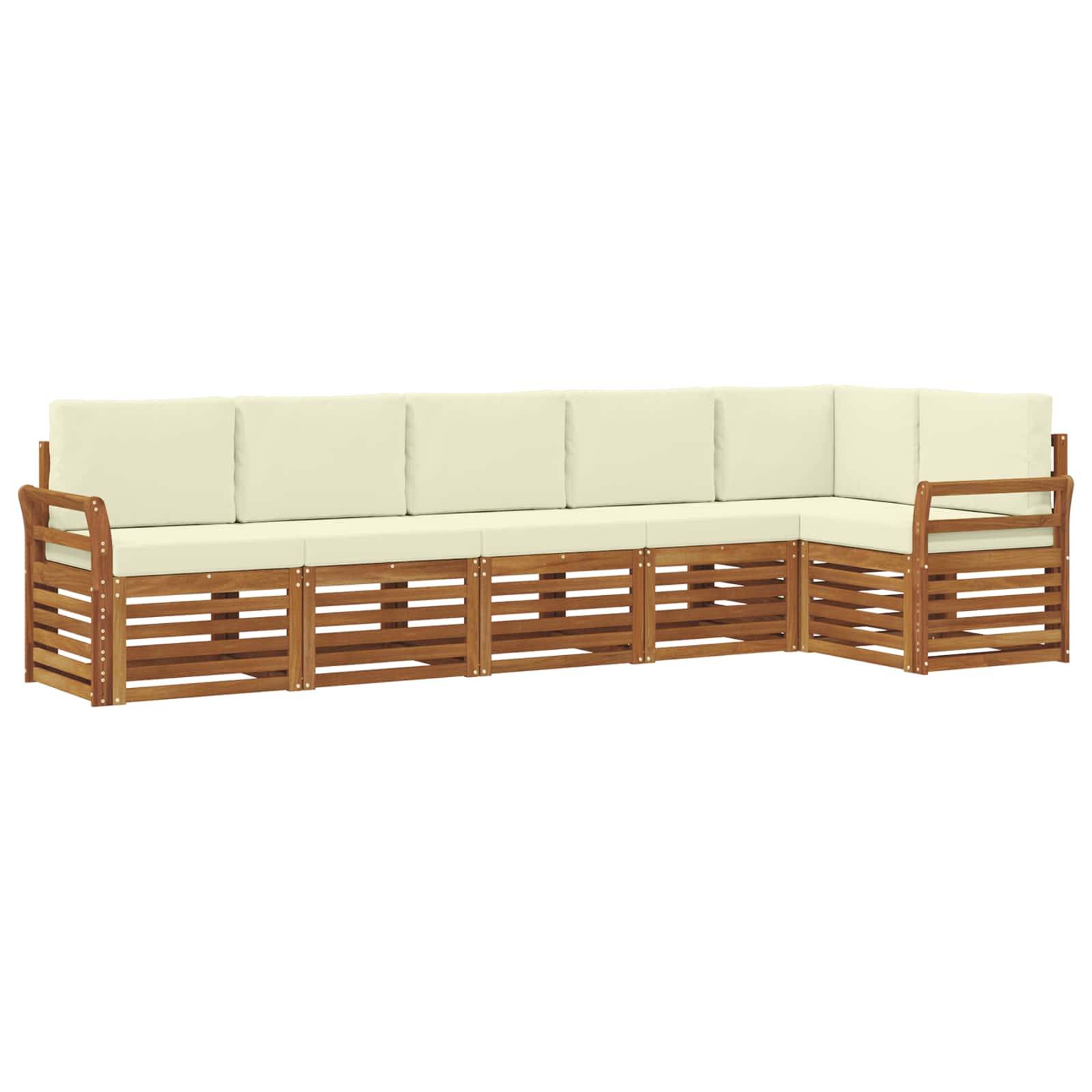 vidaXL Ecksofa Set mit Kissen 6 pcs Natur und Creme Massivholz Akazie