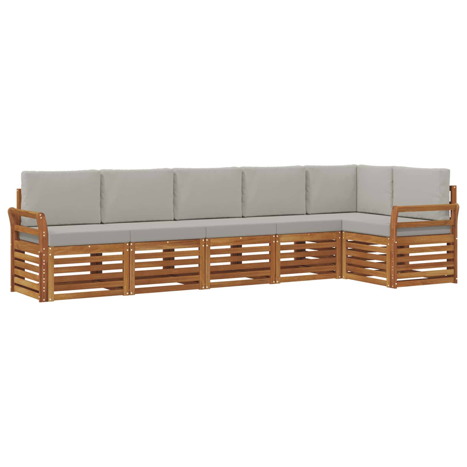vidaXL Ecksofa Set 6 pcs Natürlich und Hellgrau Massivholz Akazie