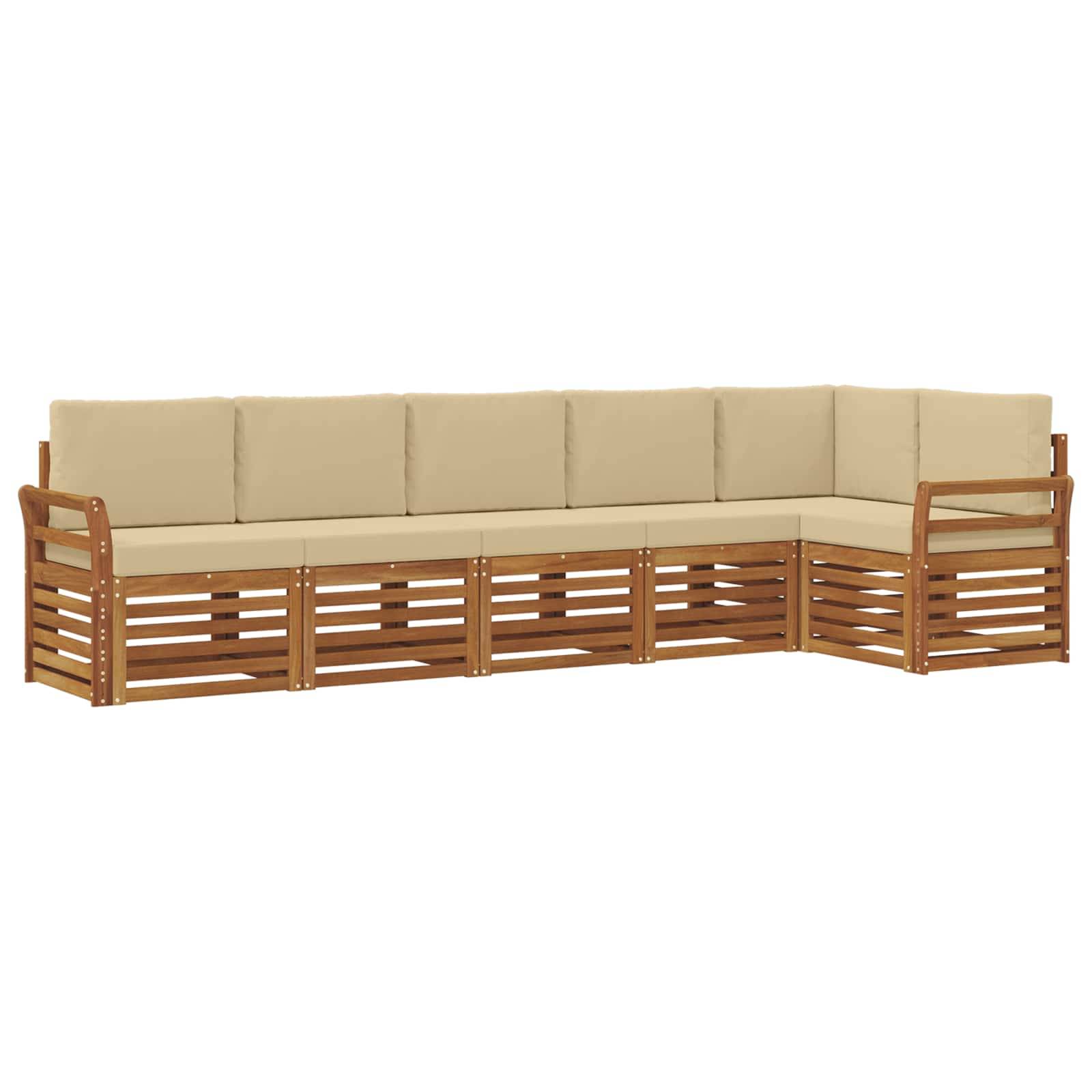 vidaXL Ecksofa Set mit Kissen 6 pcs Natur und Beige Massivholz Akazie