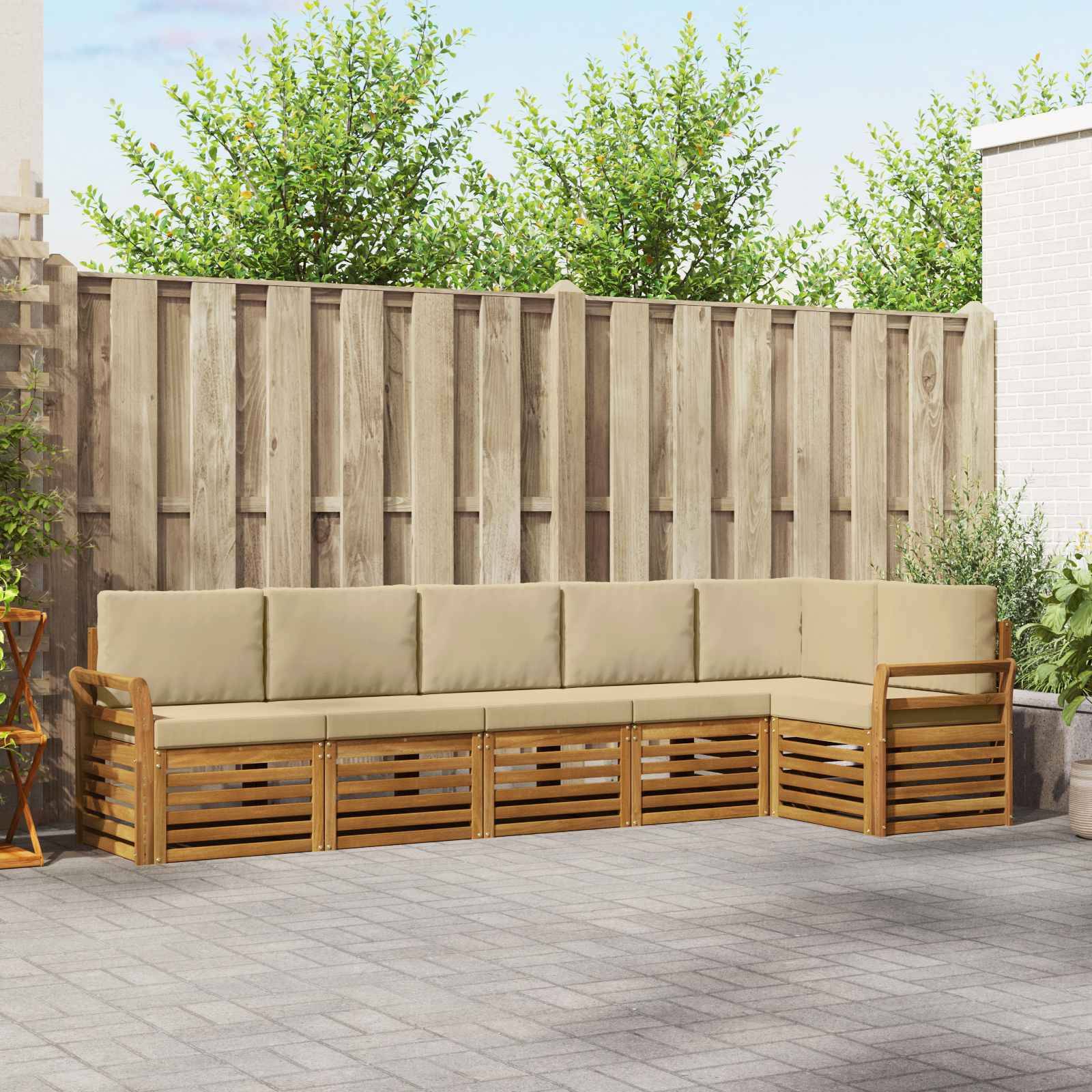 vidaXL Ecksofa Set mit Kissen 6 pcs Natur und Beige Massivholz Akazie