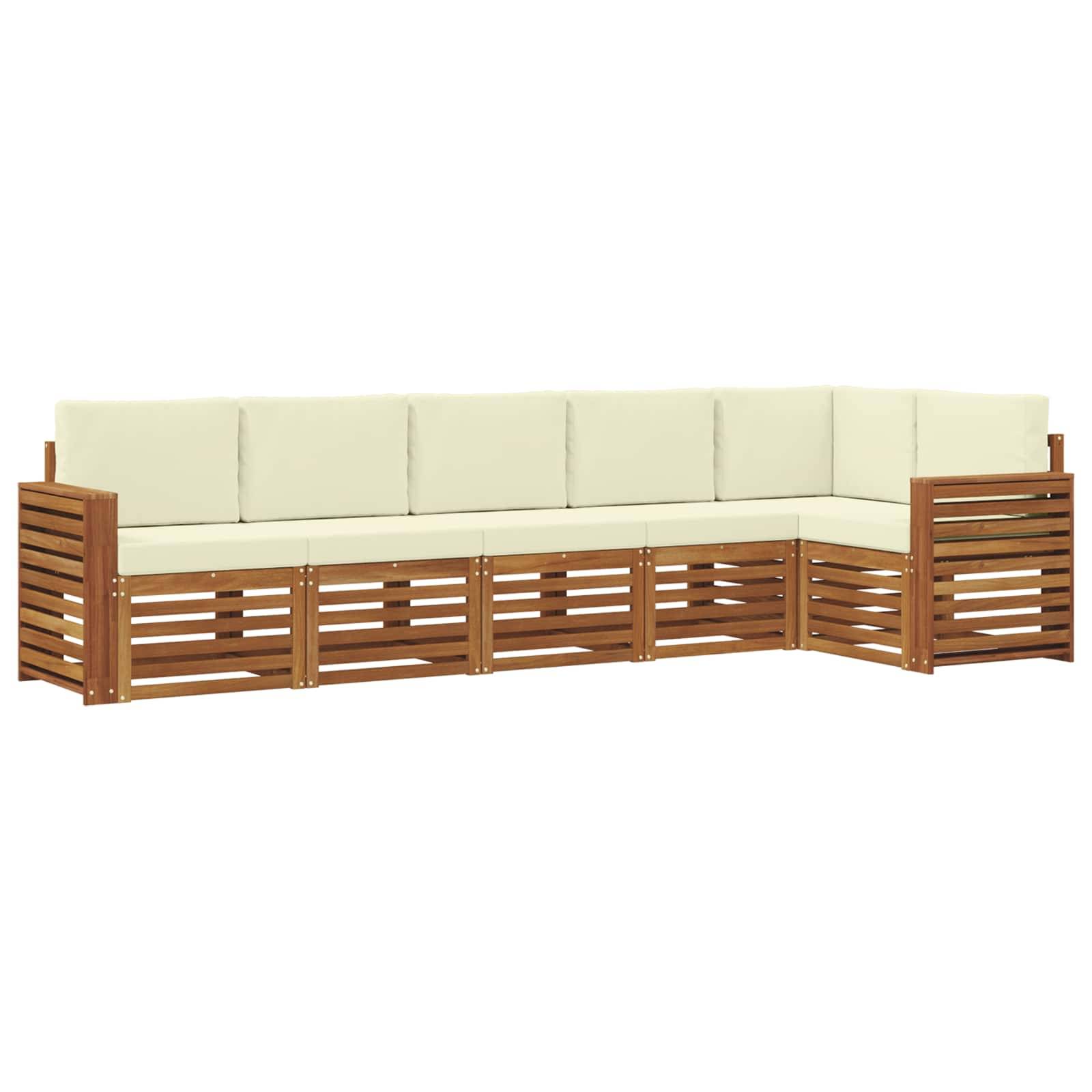 vidaXL Ecksofa Set mit Kissen 6 pcs Natur und Creme Massivholz Akazie