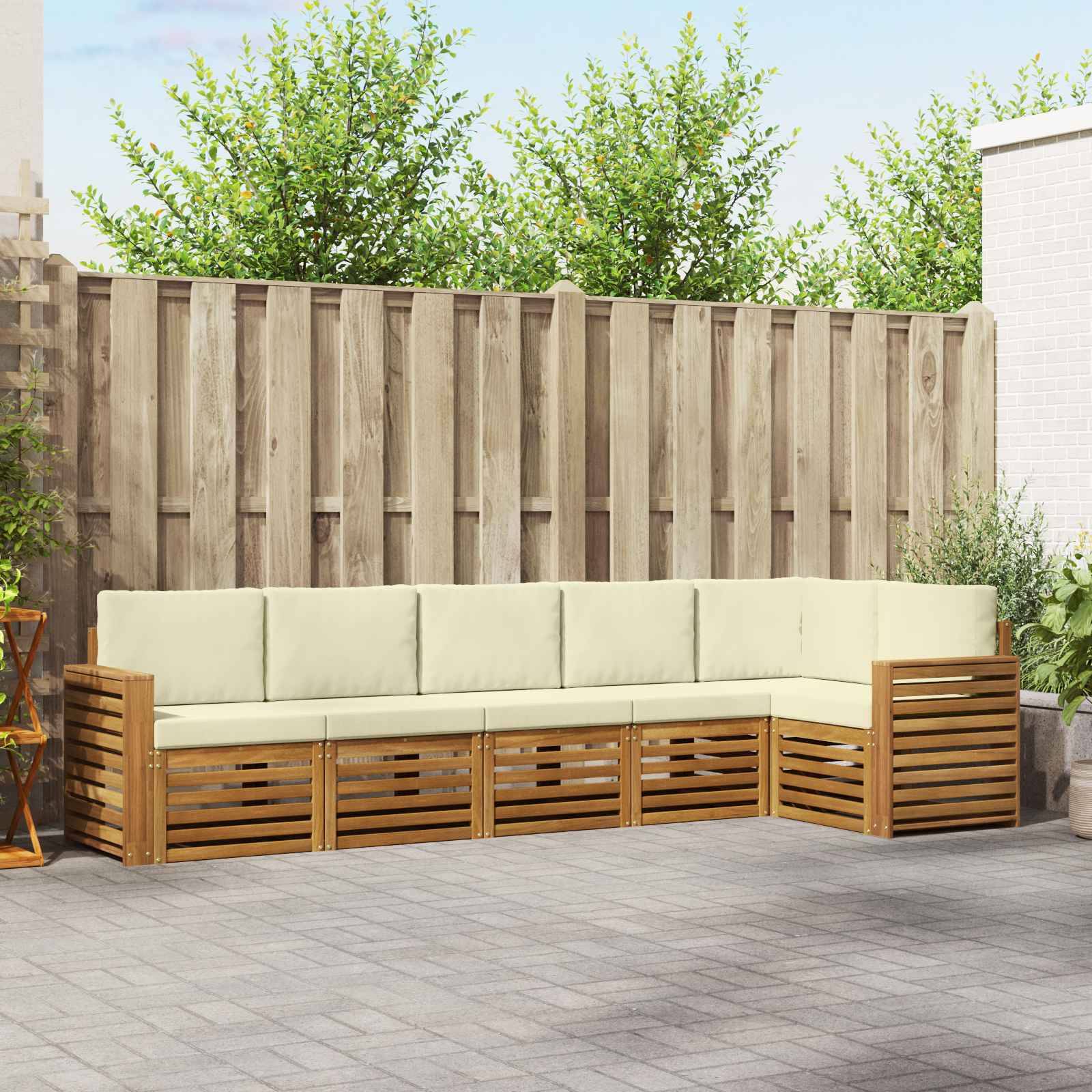 vidaXL Ecksofa Set mit Kissen 6 pcs Natur und Creme Massivholz Akazie