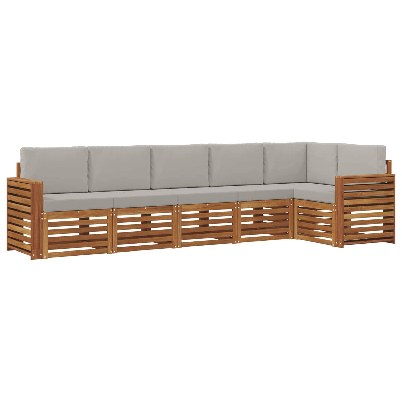 vidaXL Ecksofa Set 6 pcs Natürlich und Hellgrau Massivholz Akazie