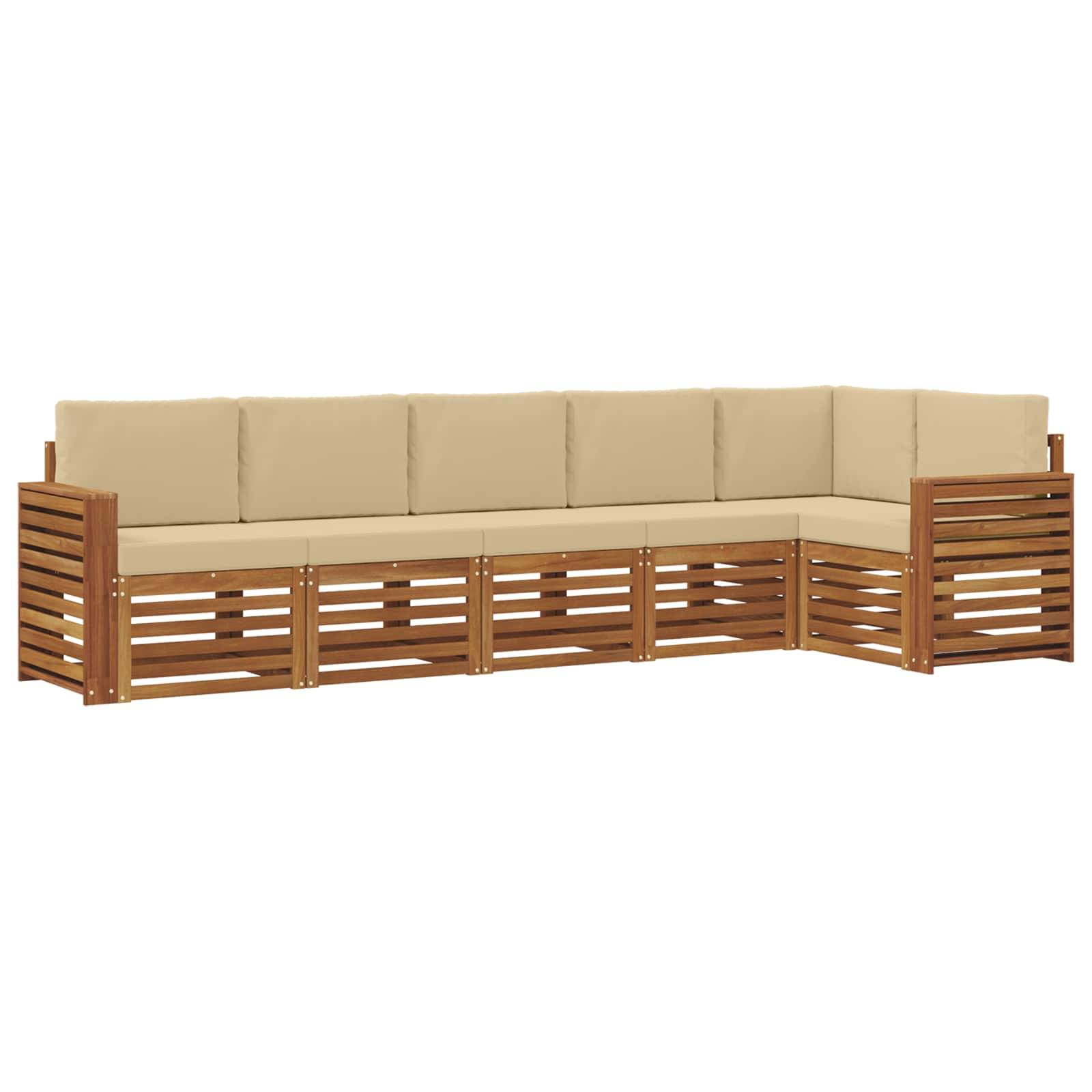 vidaXL Ecksofa Set mit Kissen 6 pcs Natur und Beige Massivholz Akazie