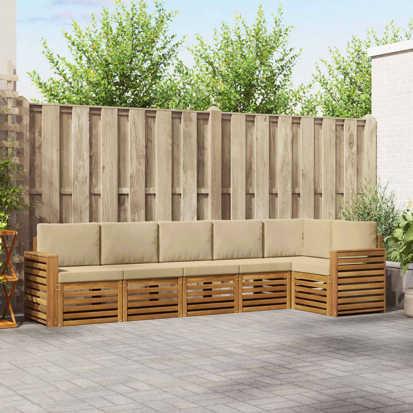 vidaXL Ecksofa Set mit Kissen 6 pcs Natur und Beige Massivholz Akazie