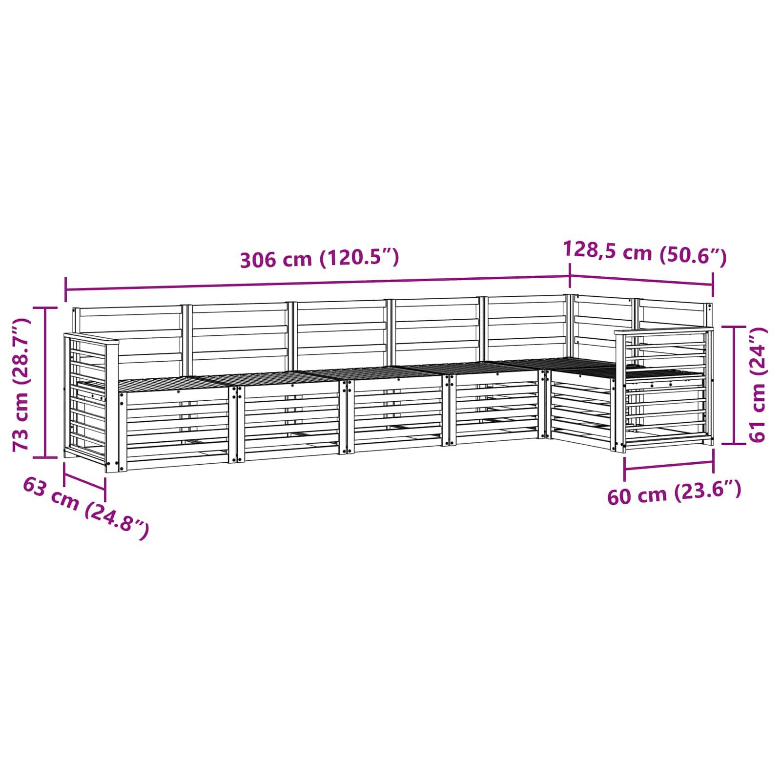 vidaXL Outdoor-Sofagarnitur 6 pcs Weiß 306 x 128,5 x 73 cm