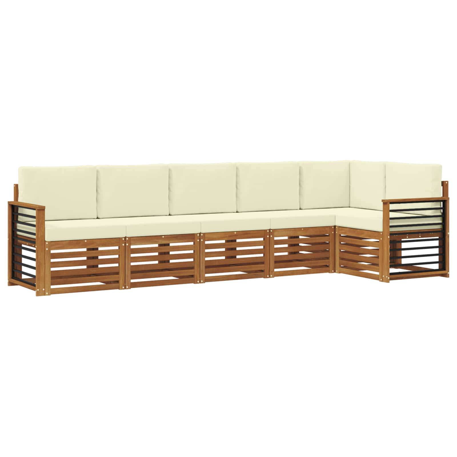vidaXL Ecksofa Set mit Kissen 6 pcs Natur und Creme Massivholz Akazie