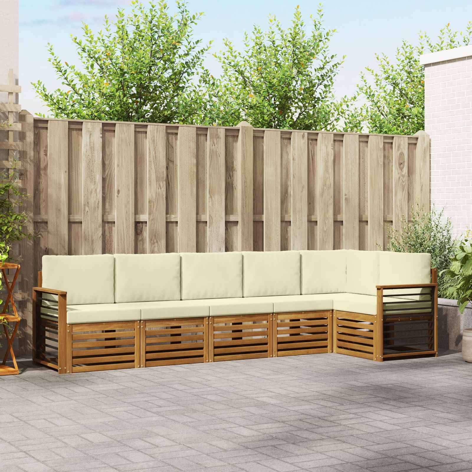 vidaXL Ecksofa Set mit Kissen 6 pcs Natur und Creme Massivholz Akazie