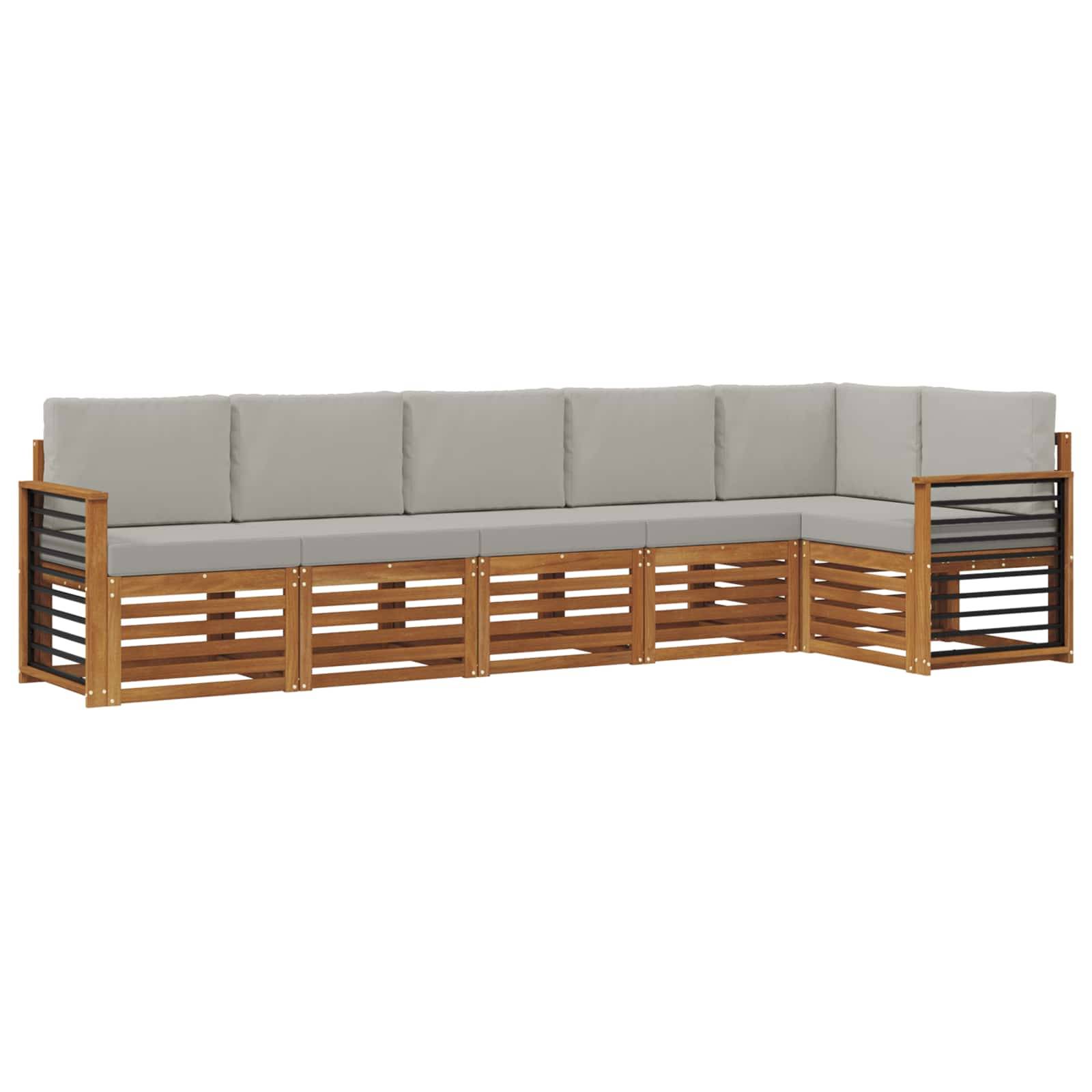 vidaXL Ecksofa Set 6 pcs Natürlich und Hellgrau Massivholz Akazie