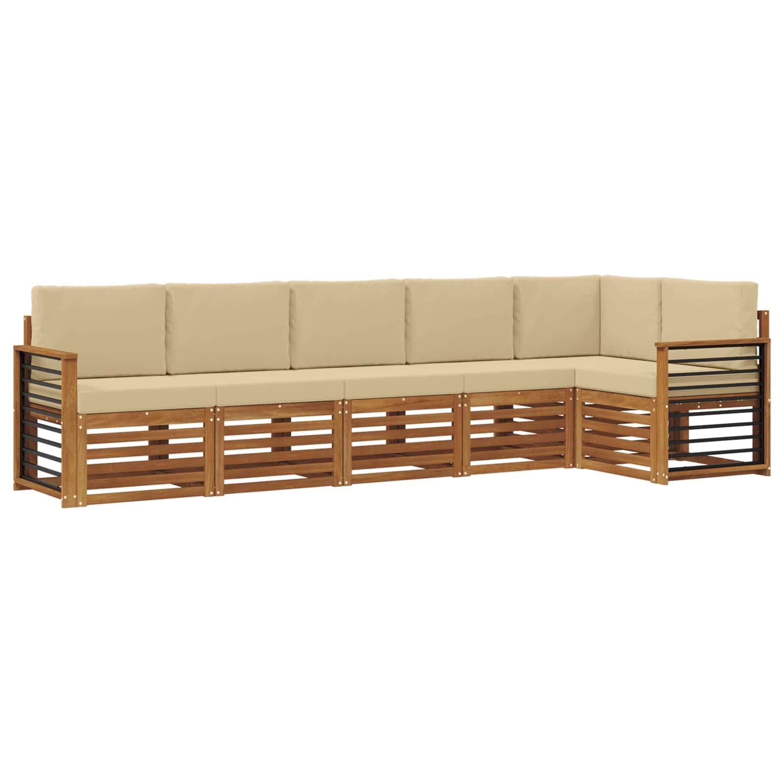 vidaXL Ecksofa Set mit Kissen 6 pcs Natur und Beige Massivholz Akazie