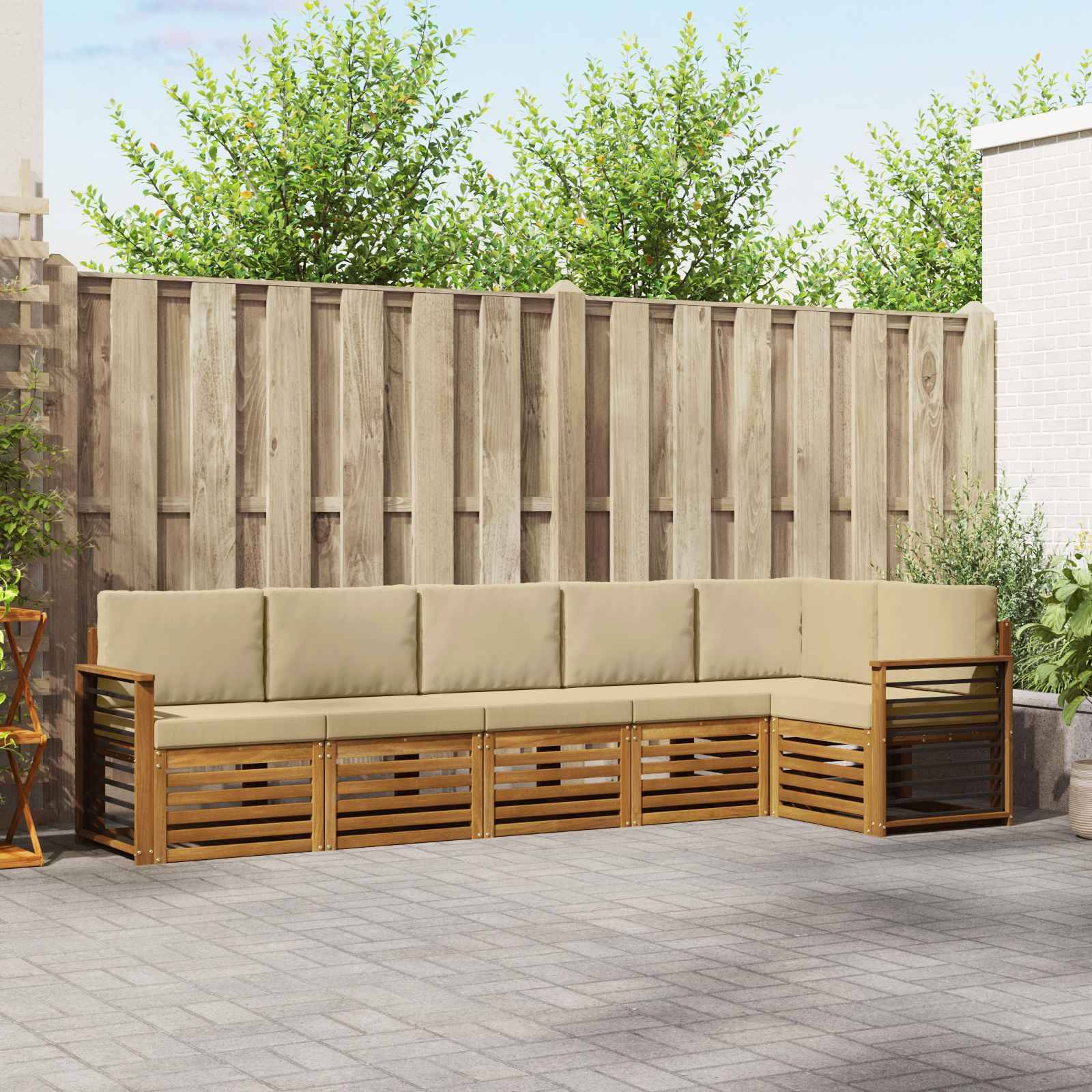 vidaXL Ecksofa Set mit Kissen 6 pcs Natur und Beige Massivholz Akazie