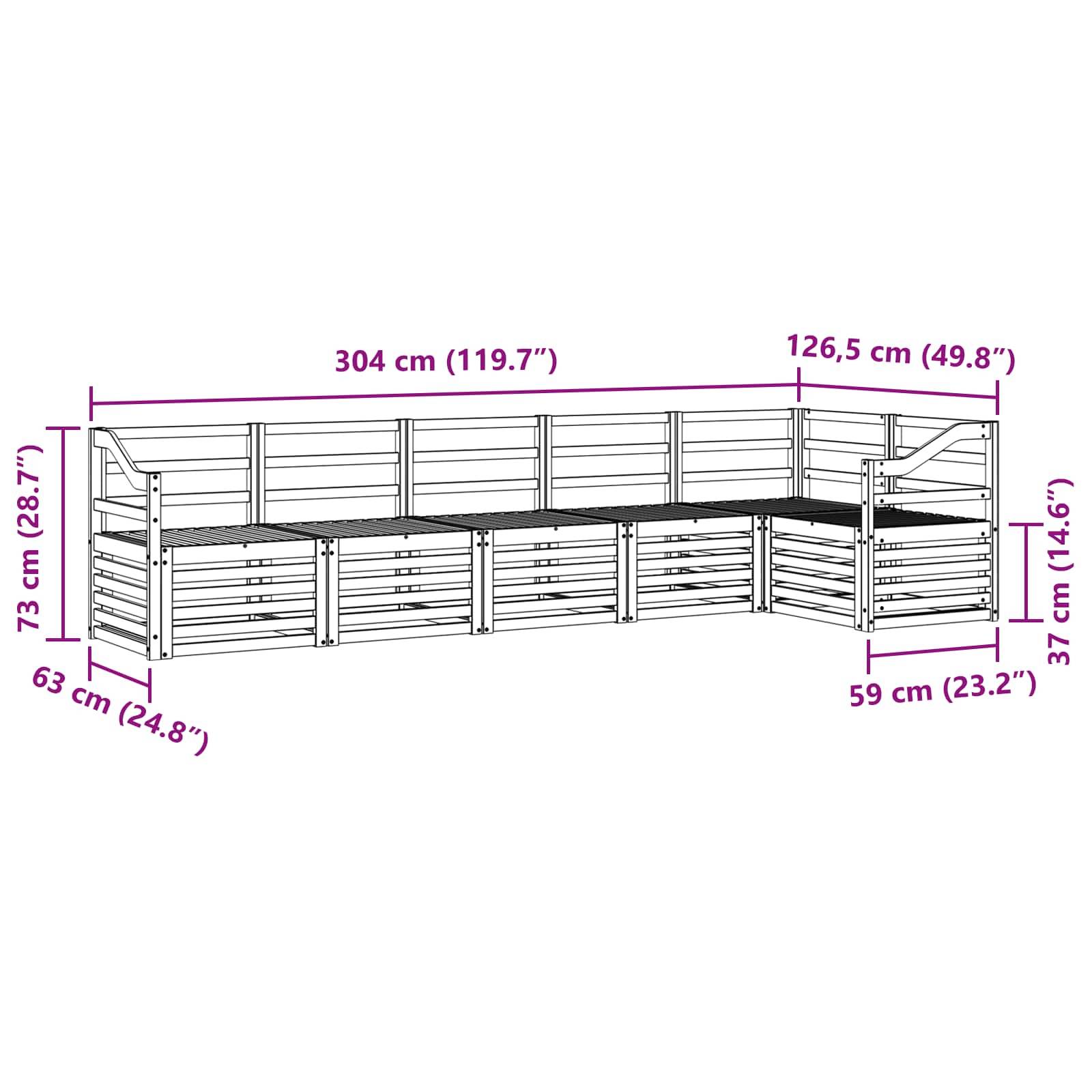 vidaXL Outdoor-Sofagarnitur 6 pcs Weiß 304 x 126,5 x 73 cm