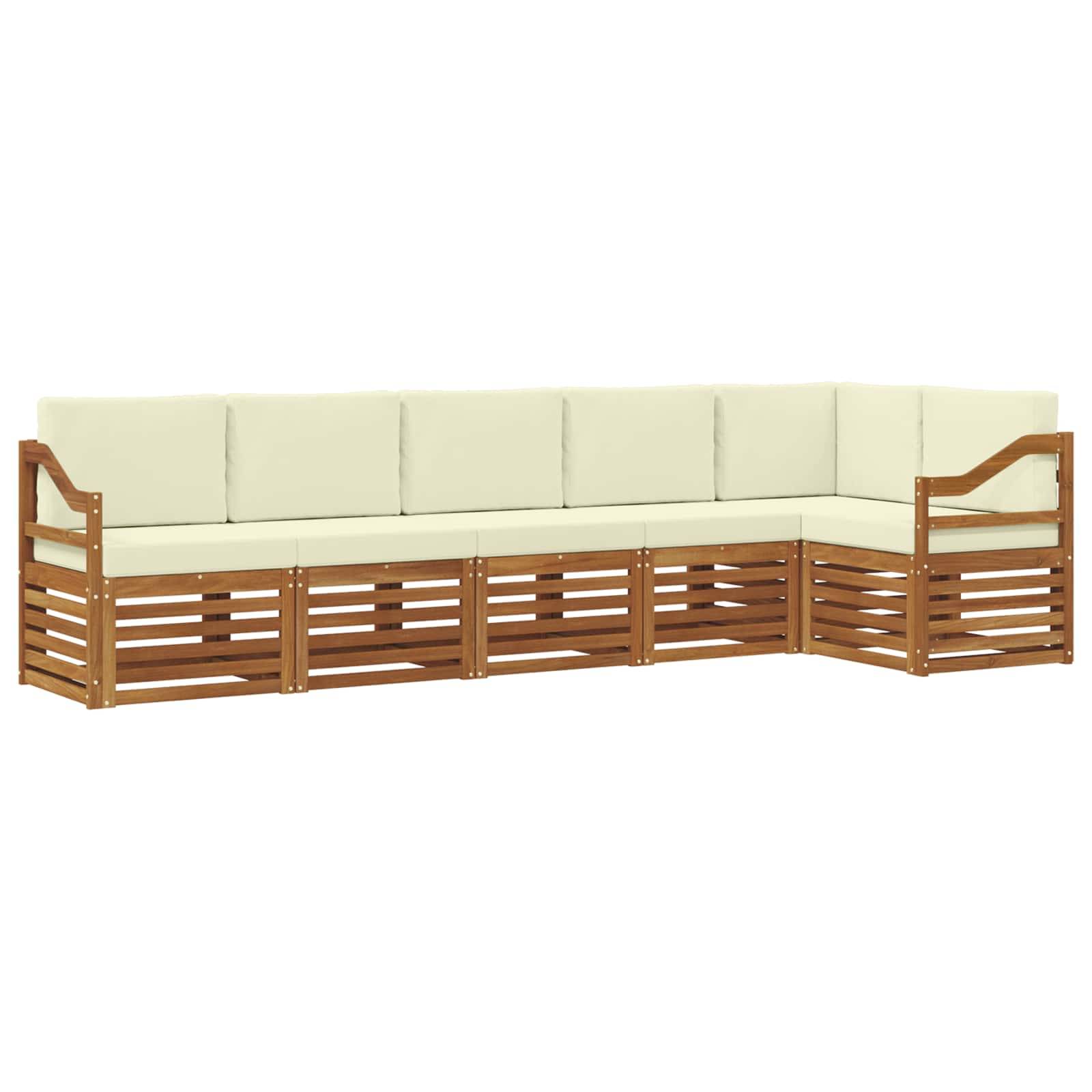 vidaXL Ecksofa Set mit Kissen 6 pcs Natur und Creme Massivholz Akazie