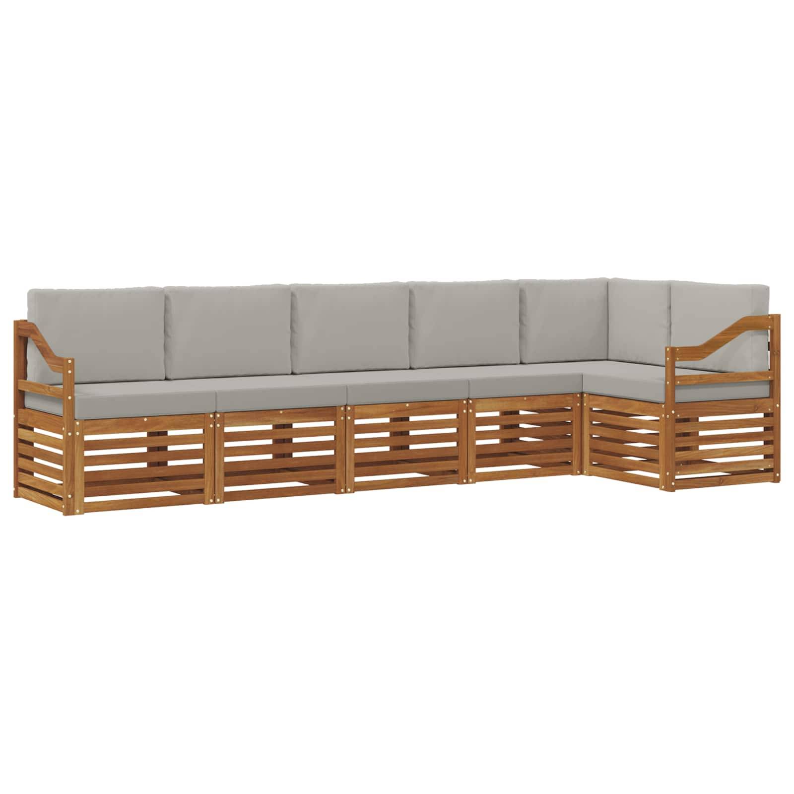 vidaXL Ecksofa Set 6 pcs Natürlich und Hellgrau Massivholz Akazie
