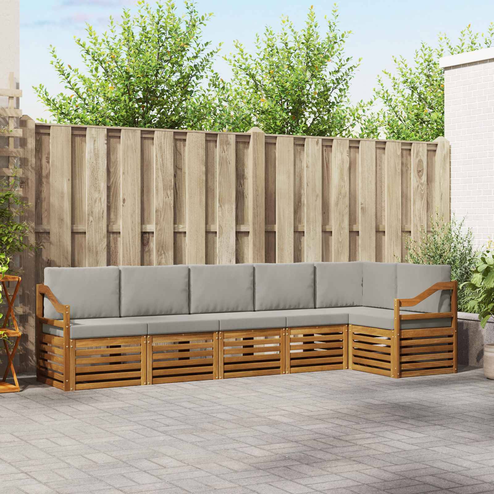 vidaXL Ecksofa Set 6 pcs Natürlich und Hellgrau Massivholz Akazie