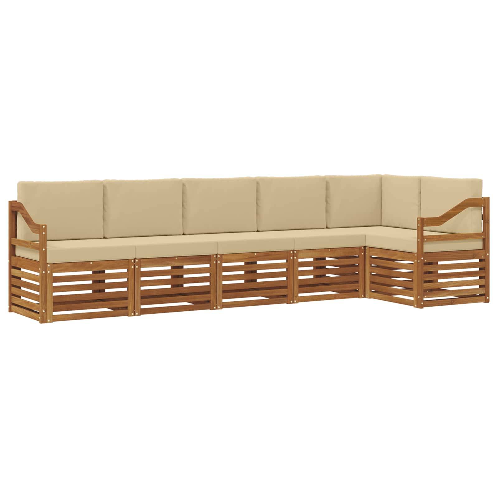 vidaXL Ecksofa Set mit Kissen 6 pcs Natur und Beige Massivholz Akazie