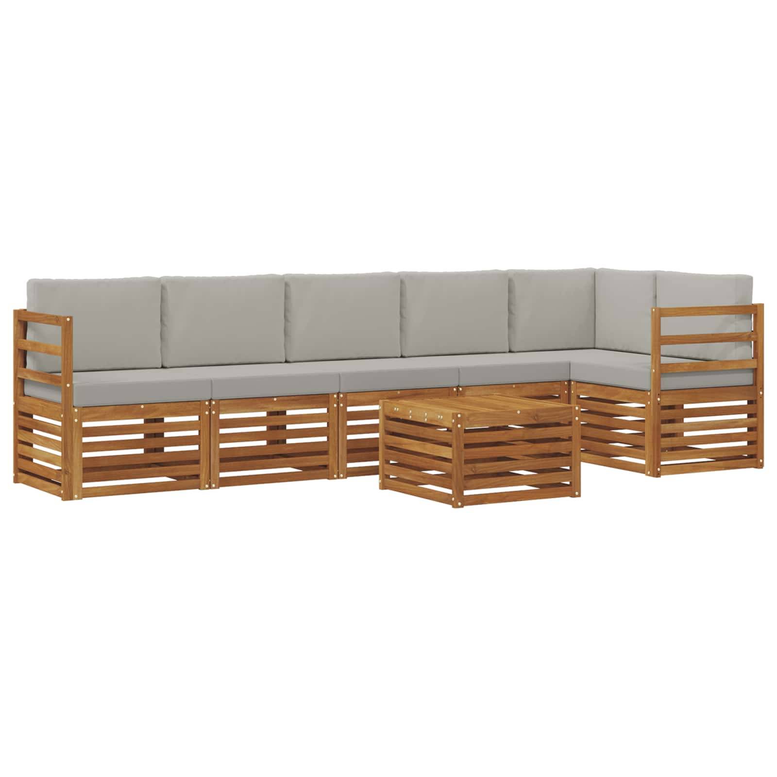 vidaXL Ecksofa Set 7 pcs Natürlich und Hellgrau Massivholz Akazie