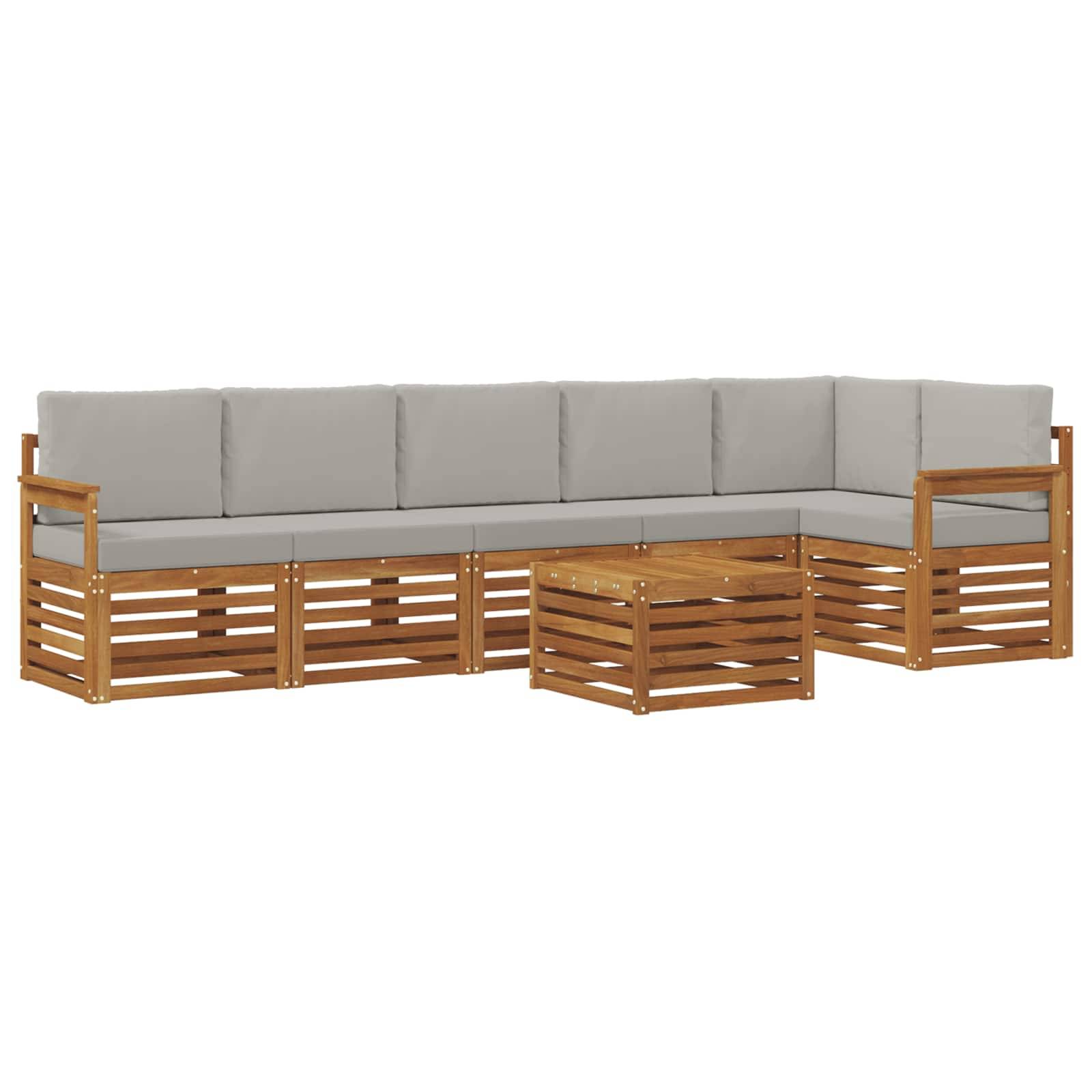 vidaXL Ecksofa Set 7 pcs Natürlich und Hellgrau Massivholz Akazie