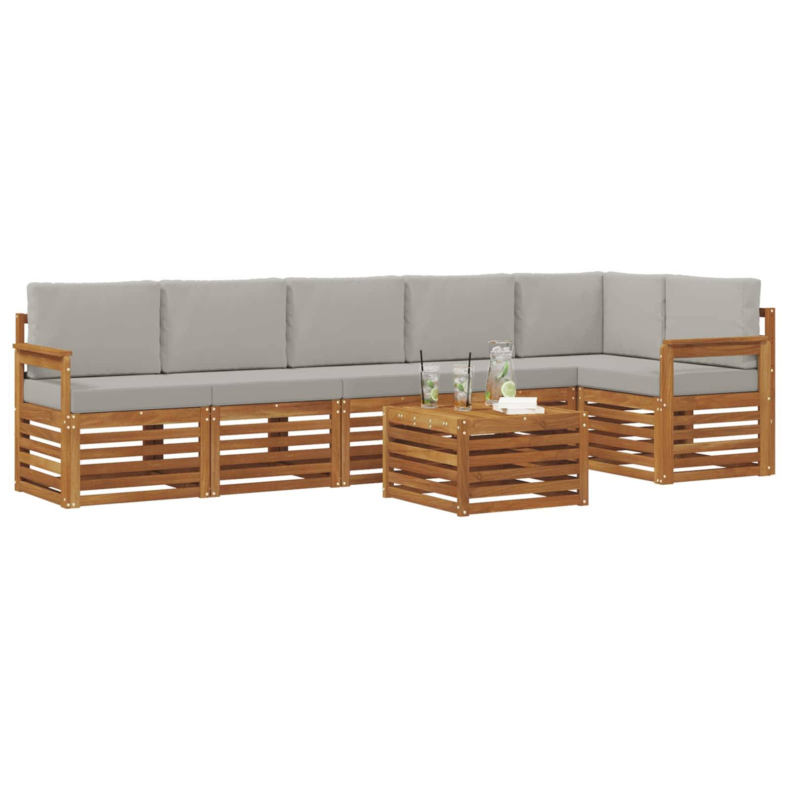 vidaXL Ecksofa Set 7 pcs Natürlich und Hellgrau Massivholz Akazie