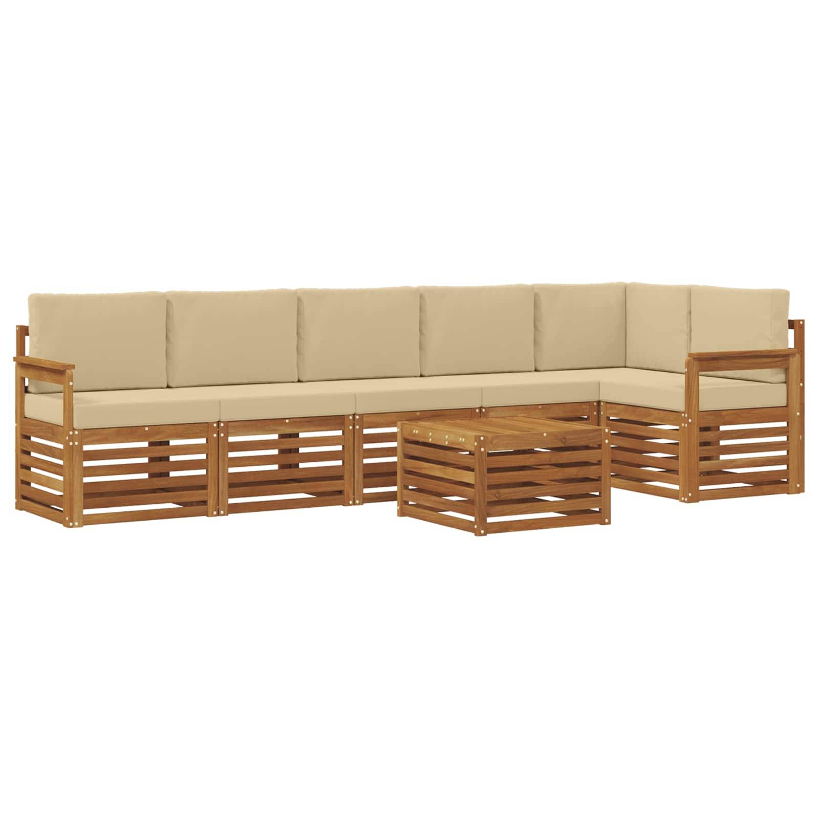 vidaXL Ecksofa Set mit Kissen 7 pcs Natur und Beige Massivholz Akazie