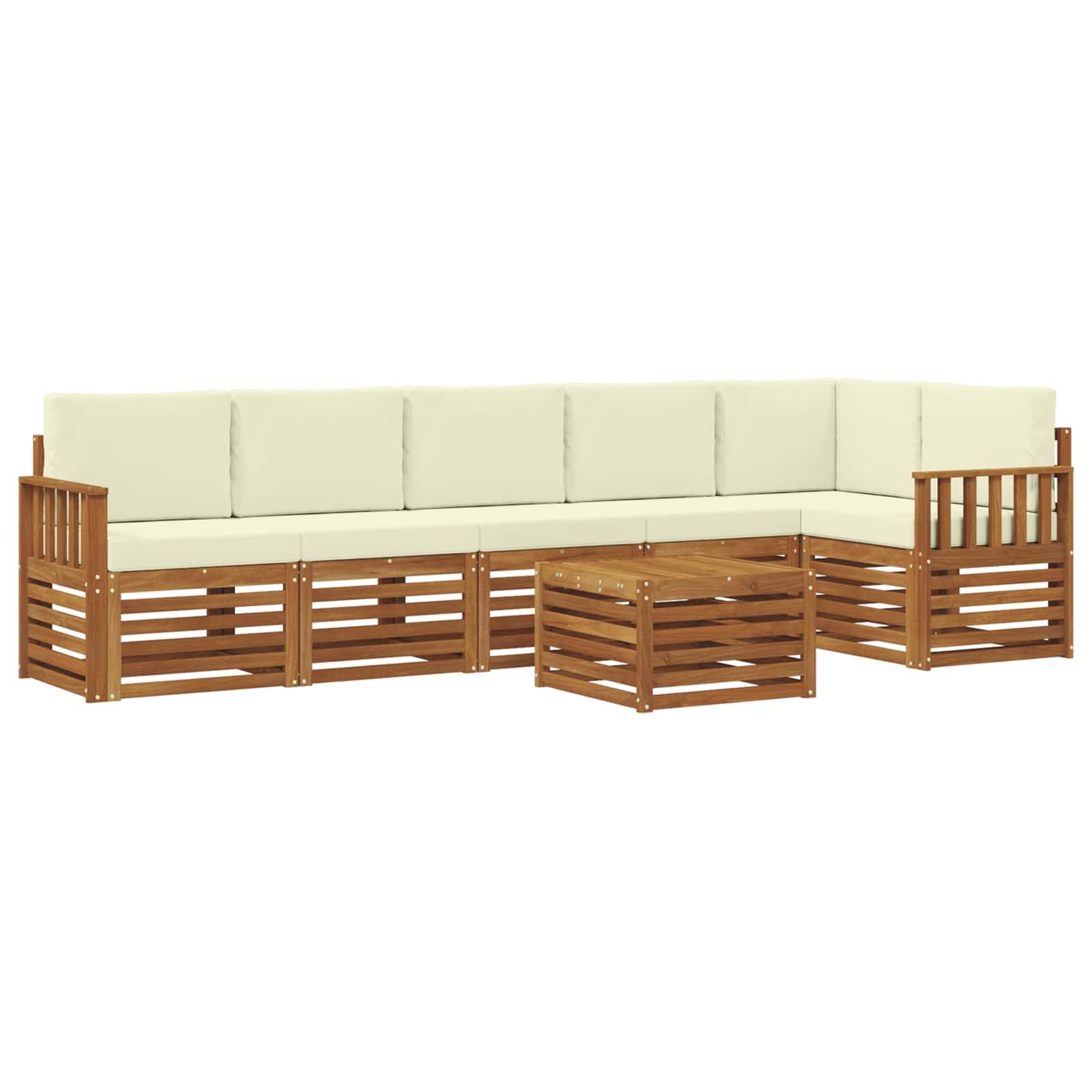 vidaXL Ecksofa Set mit Kissen 7 pcs Natur und Creme Massivholz Akazie